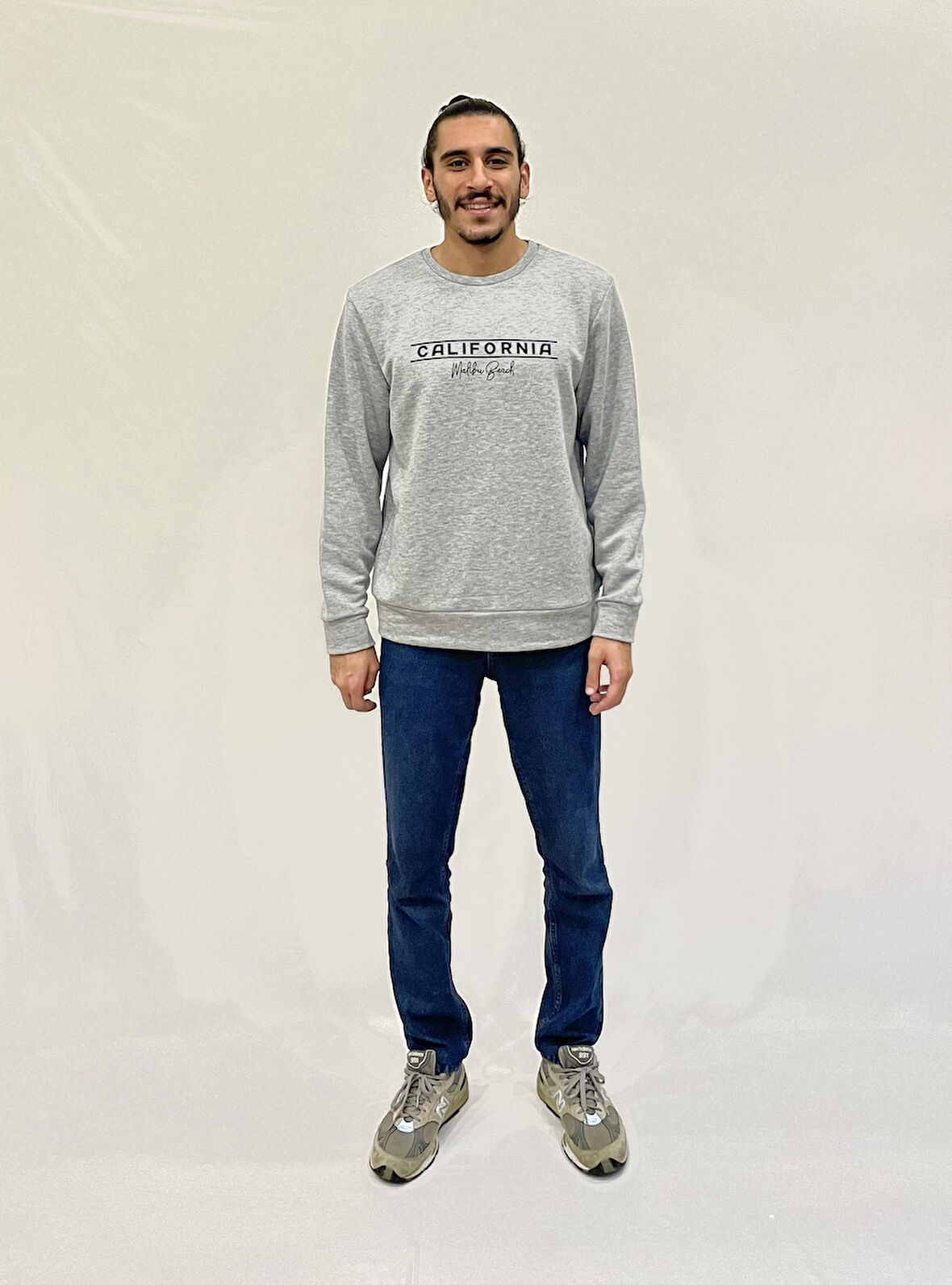 Erkek Bisiklet Yaka Rahat Kalıp 3 iplik Kalın Californıa Baskılı  Sweatshirt SPR24SW32