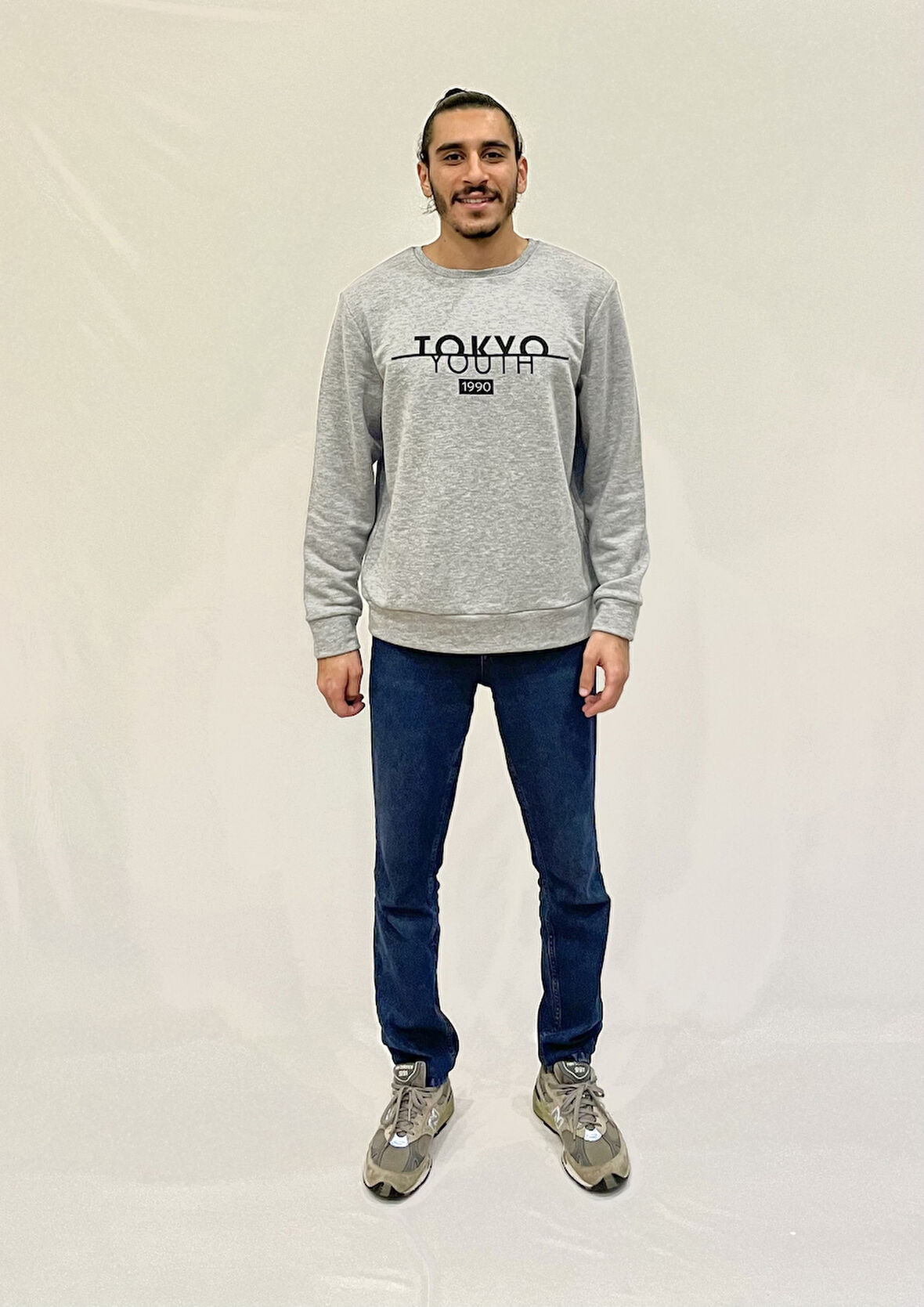 Erkek Bisiklet Yaka Rahat Kalıp 3 iplik Kalın Tokyo Baskılı  Sweatshirt SPR24SW30