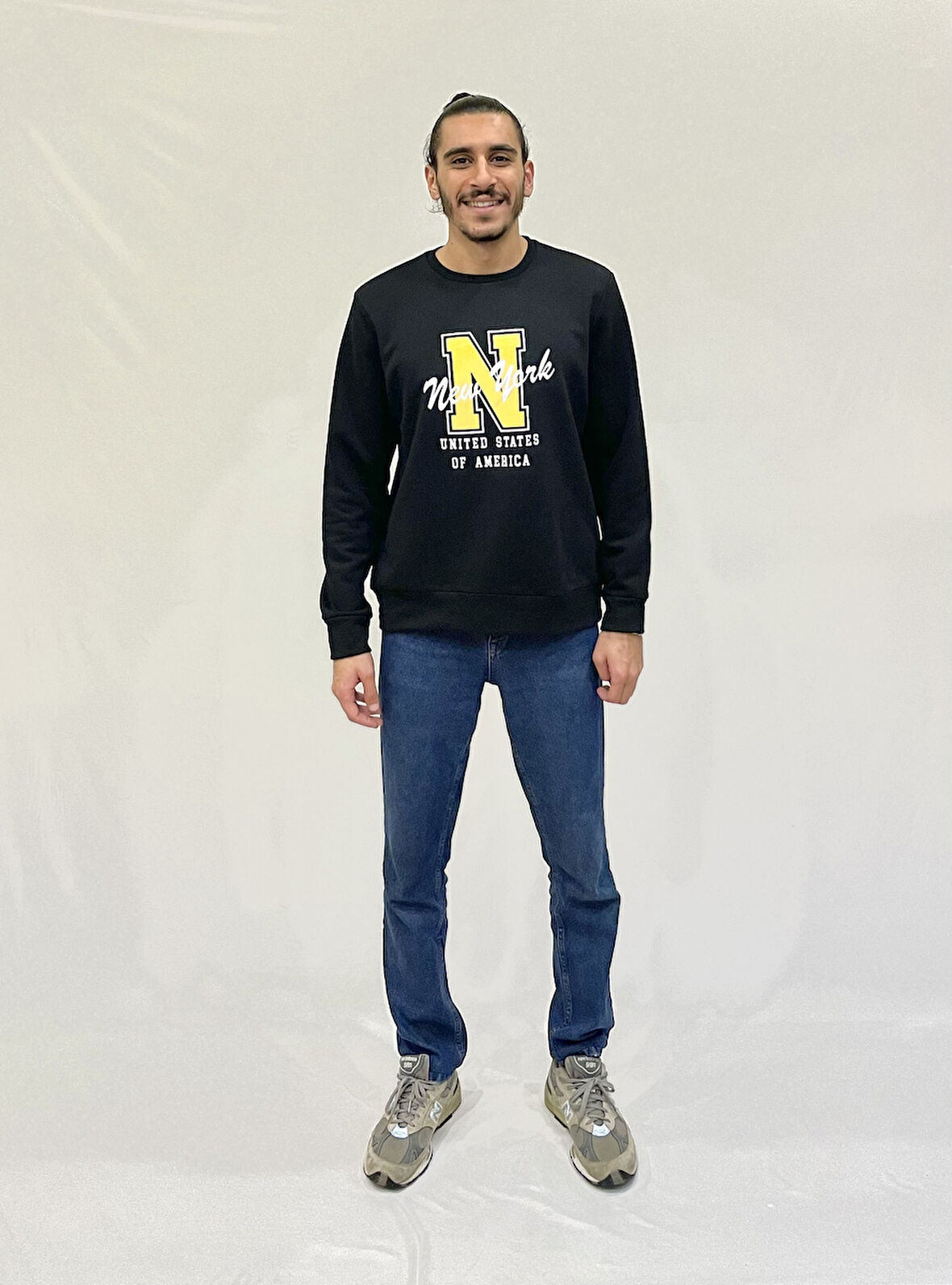 Erkek Bisiklet Yaka Rahat Kalıp 3 iplik Kalın N Baskılı  Sweatshirt SPR24SW25