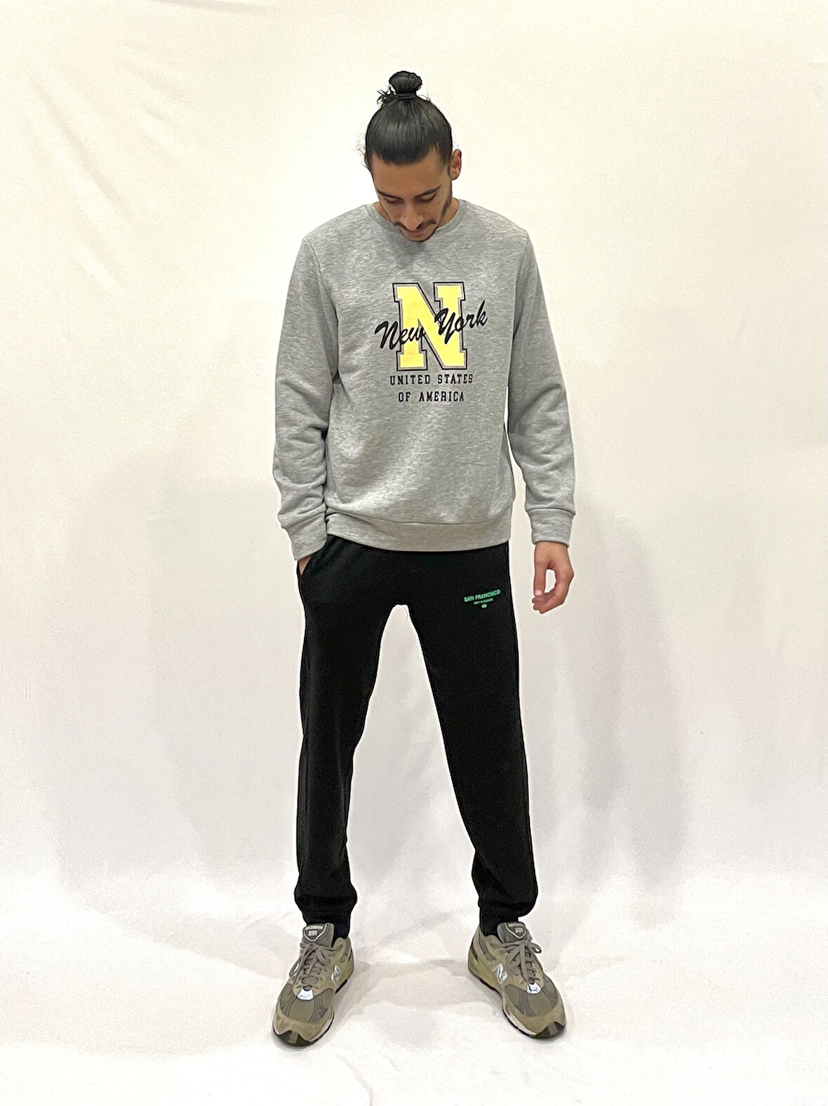 Erkek Bisiklet Yaka Rahat Kalıp 3 iplik Kalın N Baskılı  Sweatshirt SPR24SW25