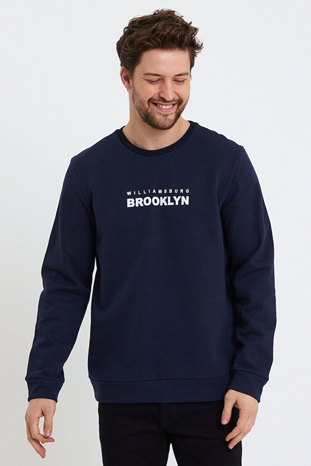 Süperlife Erkek Bisiklet Yaka Regular Fit Brooklyn Baskılı İnce Sweatshirt SPR23SW330