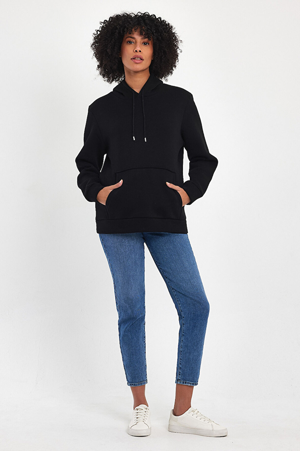 Kadın Kapşonlu Rahat Kalıp İçi Polarlı 3 iplik SweatShırt spr24swk55