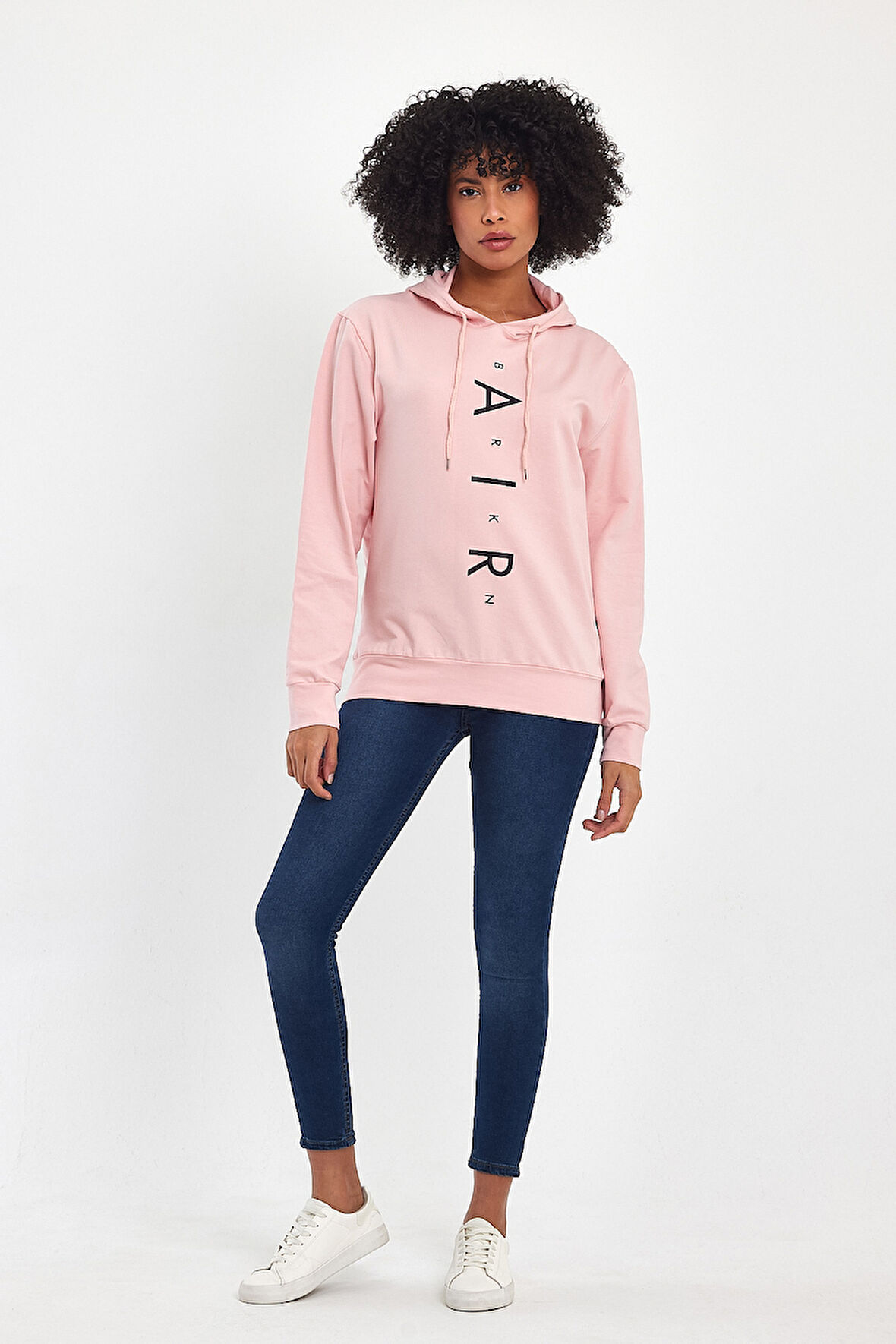 Süperlife Kadın Kapşonlu Oversize Fit Air Baskılı İnce Sweatshırt SPR22SWk162