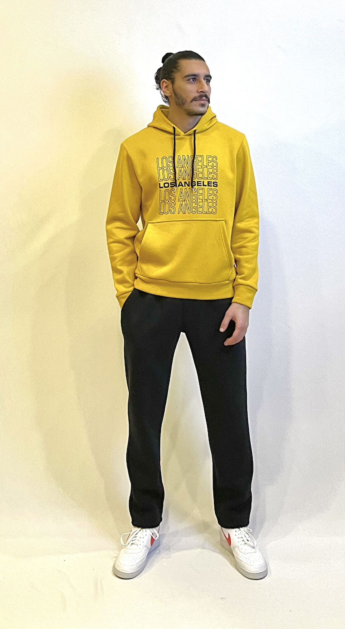 Süperlife Erkek Kapşonlu Rahat Kalıp İçi Polarlı 3 iplik  Los Angeles Baskılı SweatShırt spr24sw10