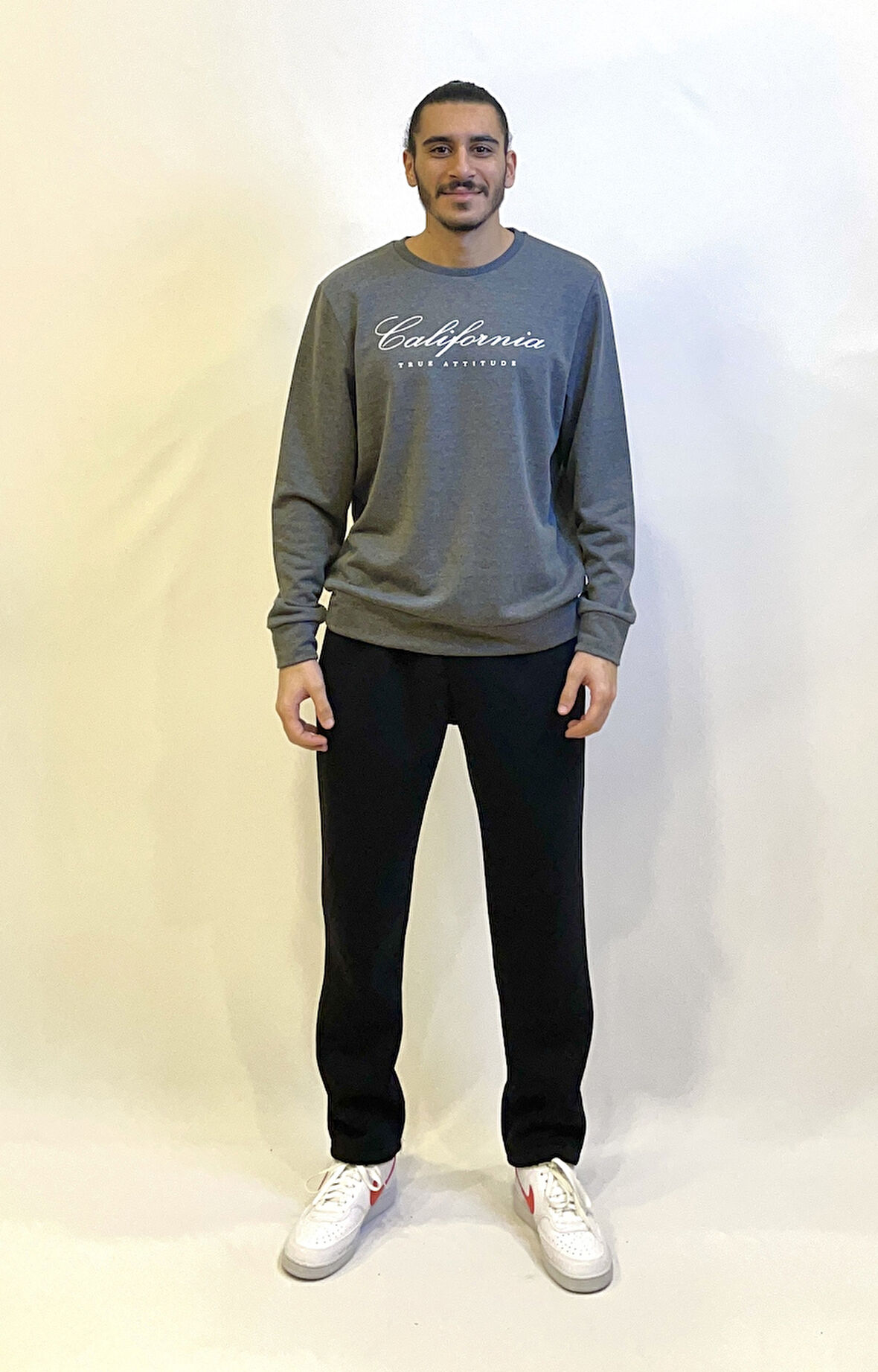 Süperlife Erkek Bisiklet Yaka Rahat Kalıp 3 iplik Kalın Californıa Baskılı Swetashırt spr24sw28