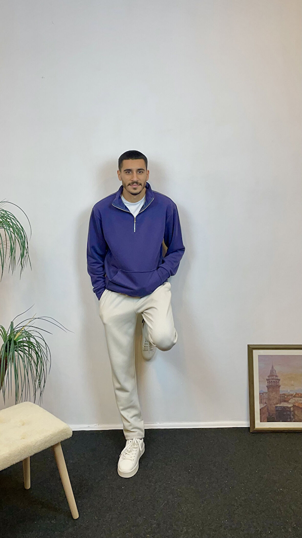 Erkek 3 iplik Yarım Fermuarlı Kanguru Çepli Sweatshırt spr24sw22
