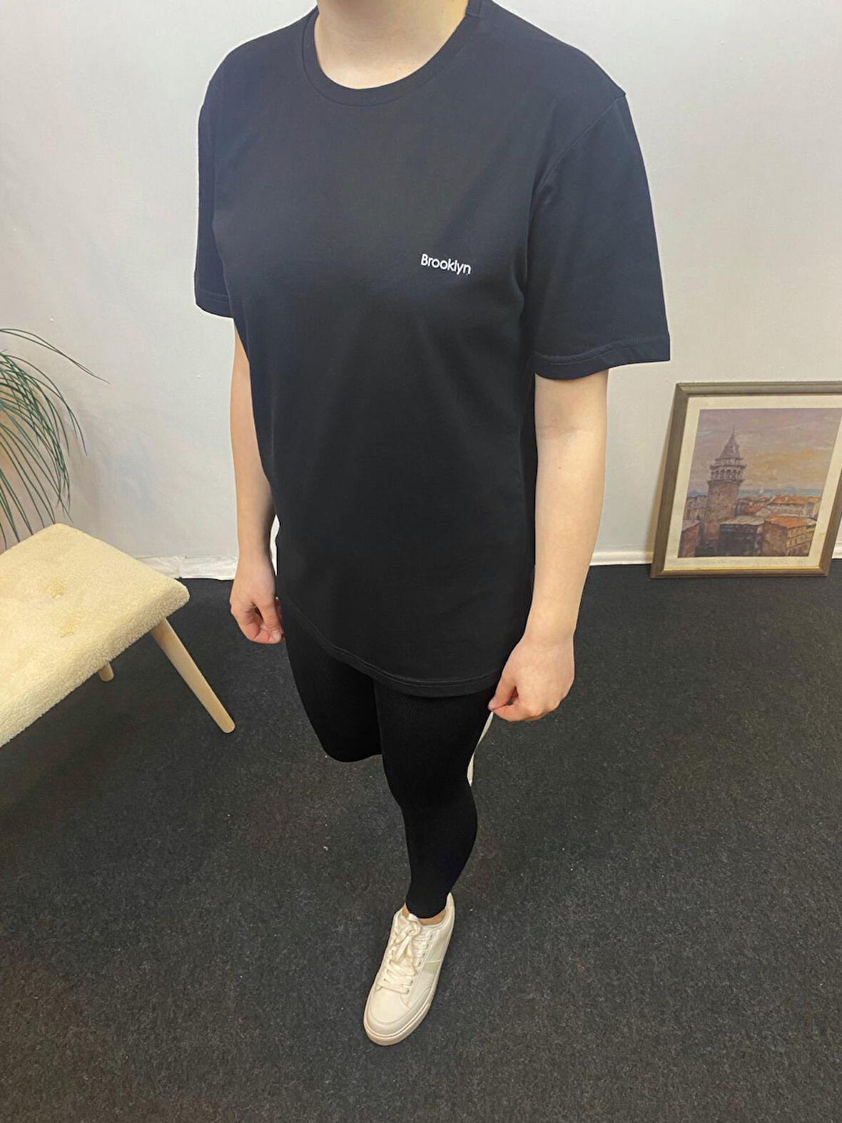 Kadın Bisiklet Yaka Brooklyn Baskılı Tişort  SPR24TSK266