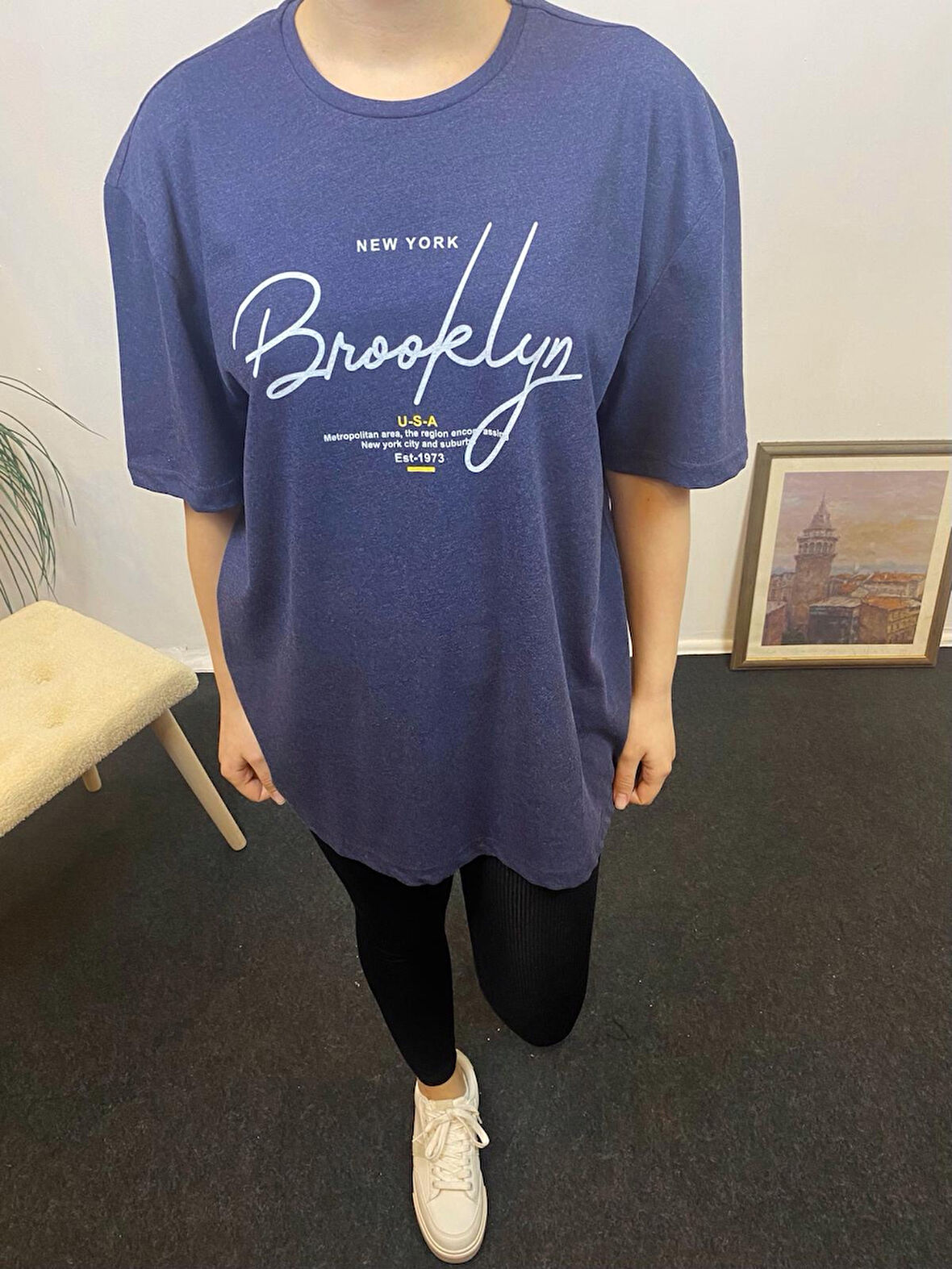 Kadın Bisiklet Yaka Oversize Fit  Tişort SPR24TSk110