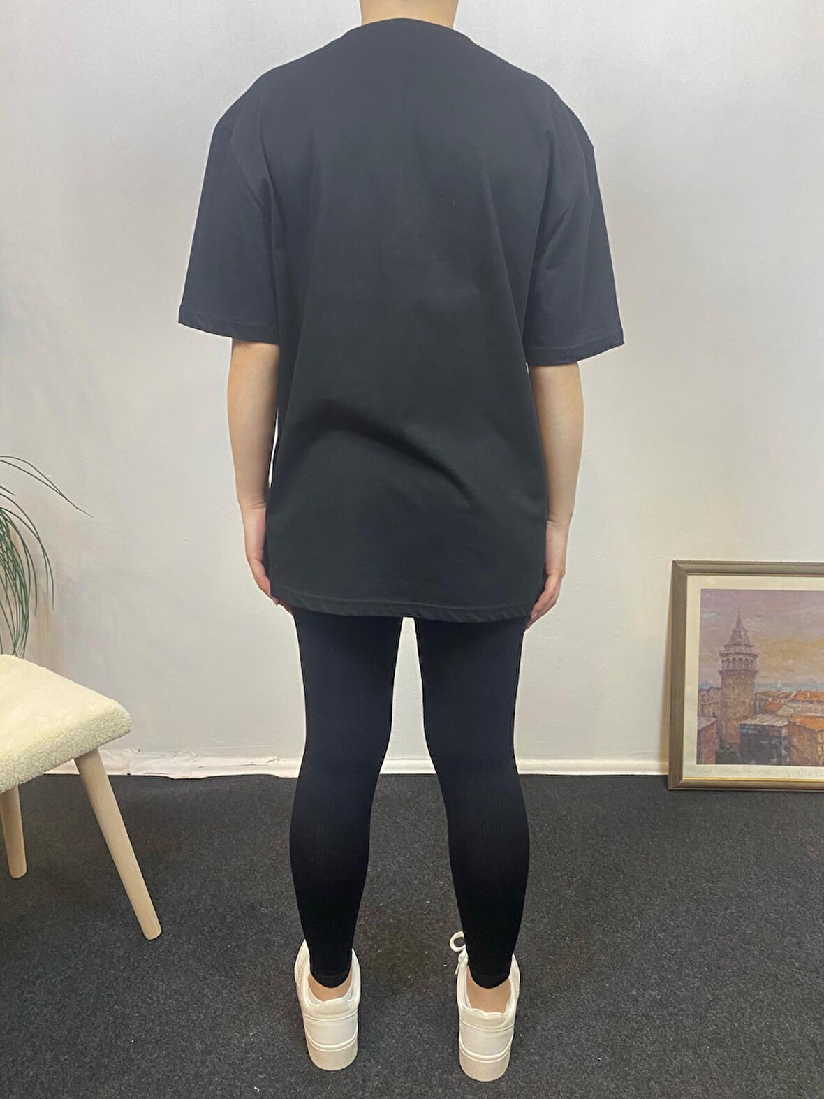 Kadın Bisiklet Yaka Oversize Fit N Baskılı Tişort SPR24TSK113