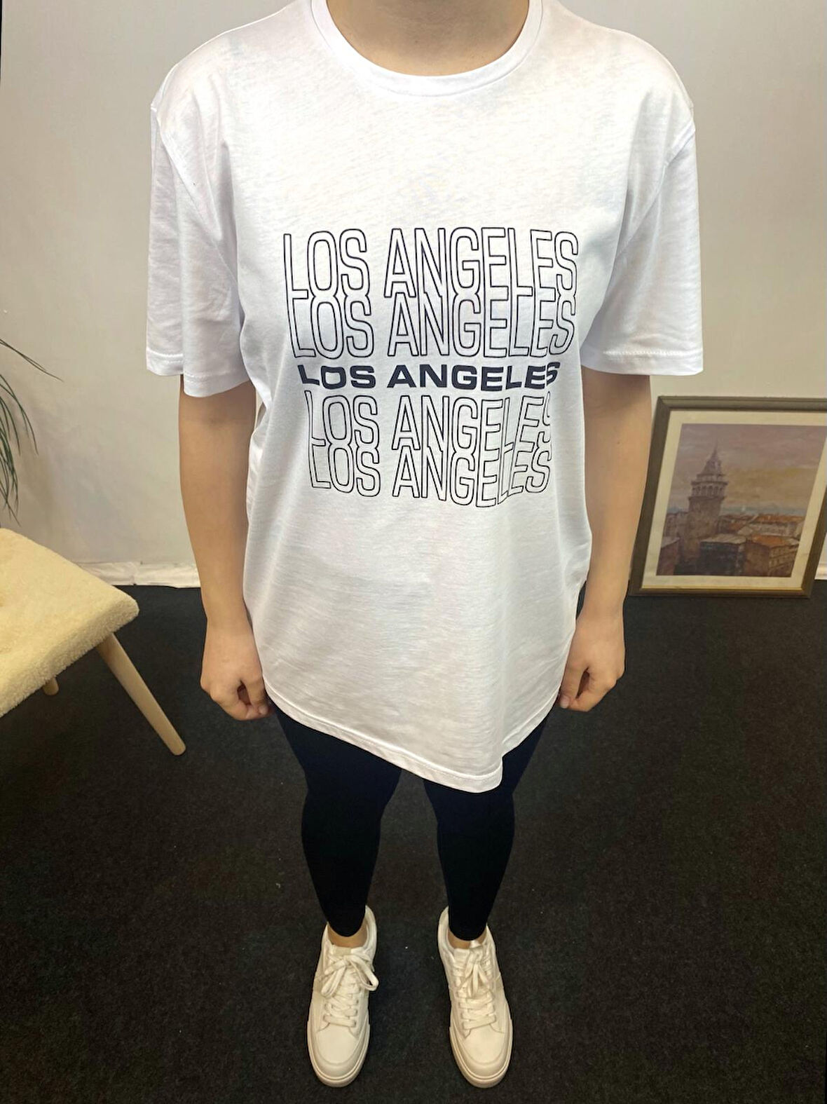 Kadın Bisiklet Yaka Oversize Fit Baskılı Tişort SPR24tsk305