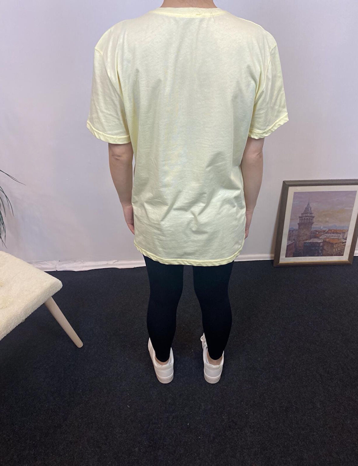 Kadın Bisiklet Yaka Oversize Fit Baskılı Tişort SPR24tsk305