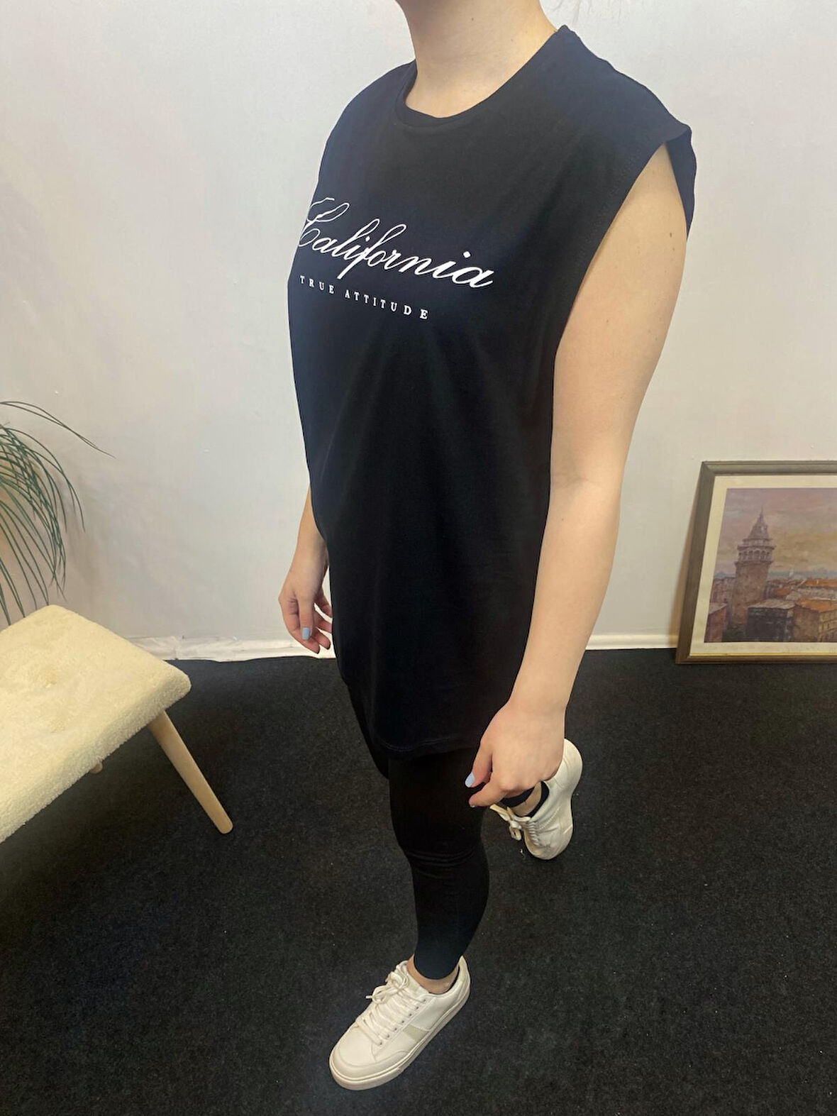 Kadın Bisiklet Yaka Regular Fit  Californıa Baskılı Tişort SPR24ATK342