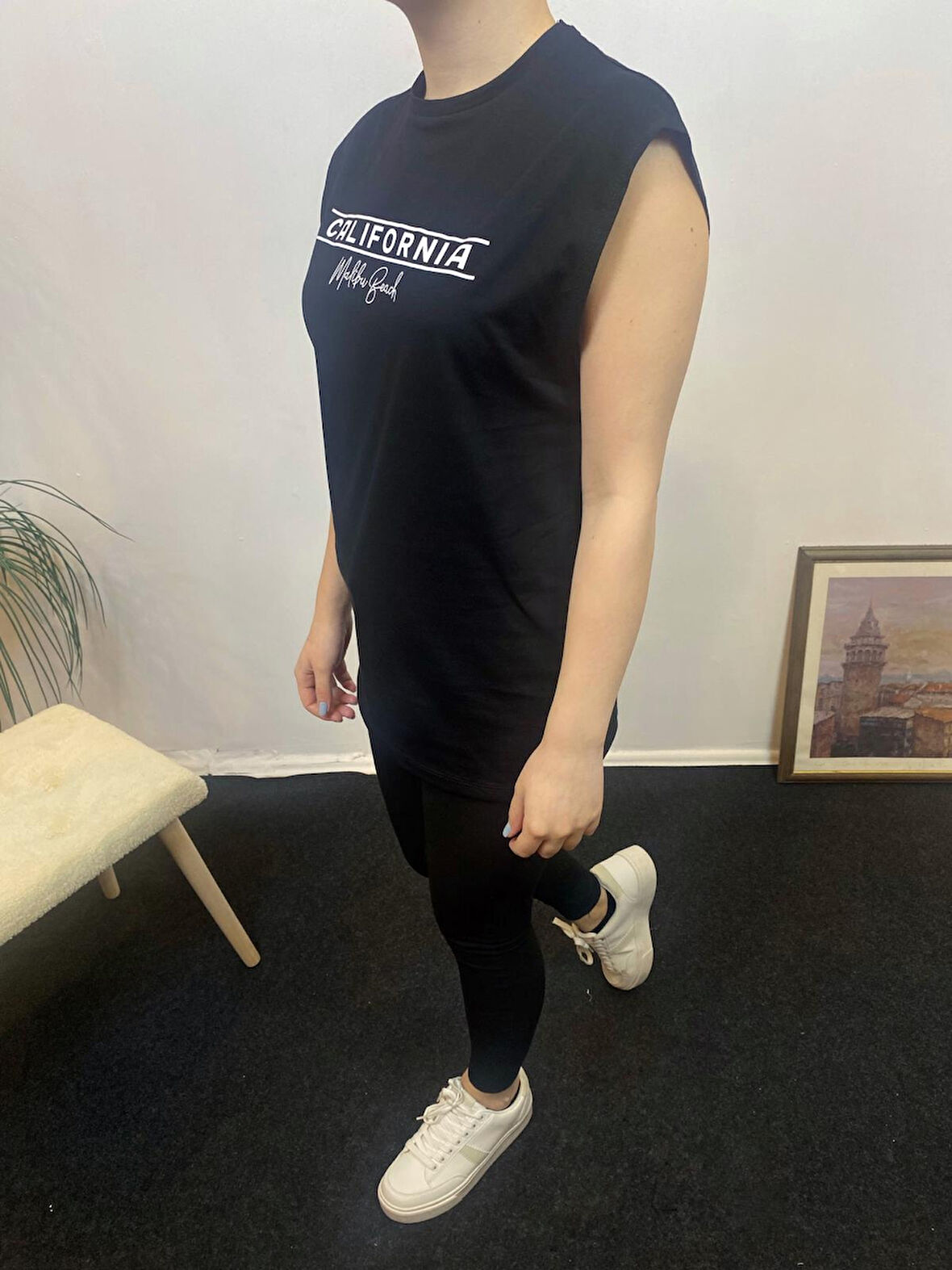 Kadın Bisiklet Yaka Regular Fit Californıa Baskılı Tişort SPR24ATK343