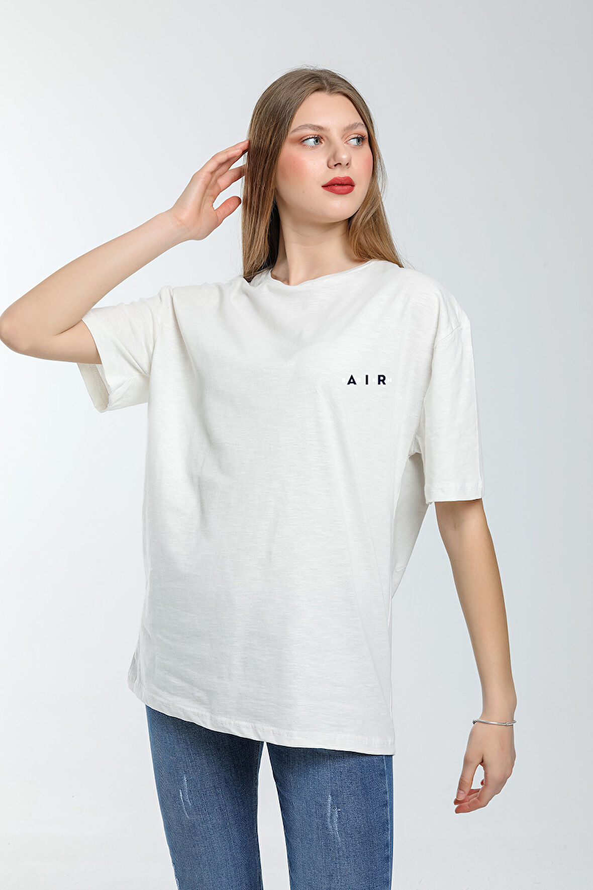 Süperlife Kadın Bisiklet Yaka Regular Fit Baskılı Tişort SPR21YK23