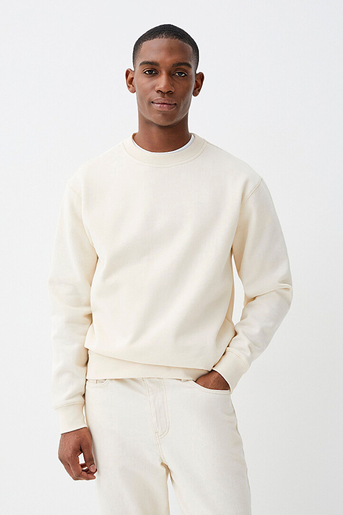 Erkek Bisiklet Yaka Rahat Kalıp 3 iplik İçi Polarlı Kalın Sweatshirt SPR25SW36