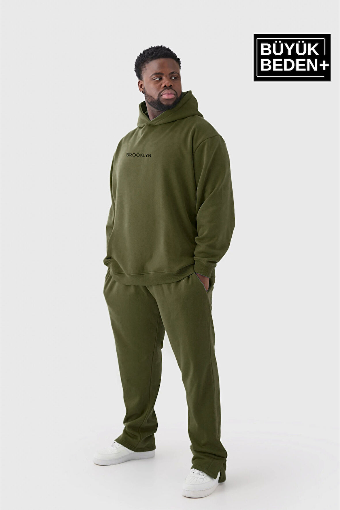 Erkek Orta Brooklyn Baskılı Büyük Beden İnce Kapşonlu Swatshırt SPR25BSW61