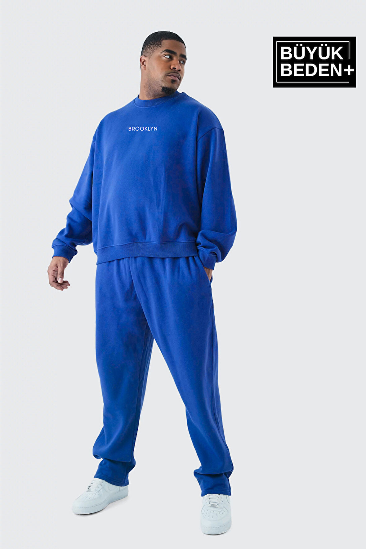 Erkek Orta Brooklyn Baskılı Büyük Beden İnce Bisiklet Yaka Swatshırt SPR25BSW60