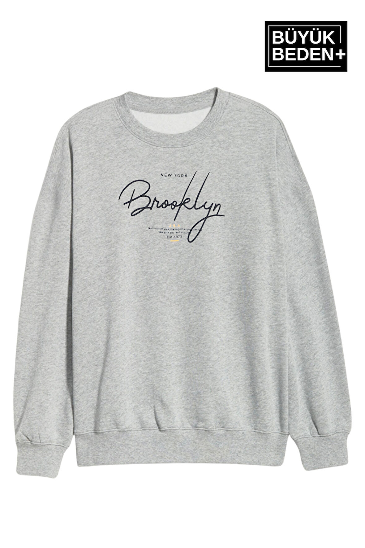 Kadın El Yazılı Brooklyn Baskılı Büyük Beden İnce Bisiklet Yaka Swatshırt SPR25BSWK59