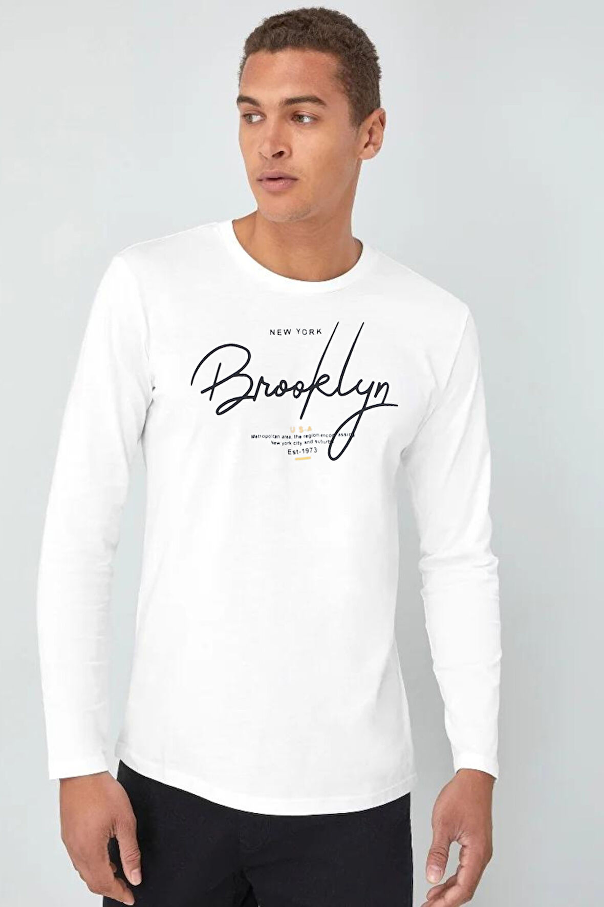 Süperlife Erkek Uzun Kollu El Yazılı Brooklyn Baskılı Tshırt SPR25TS39