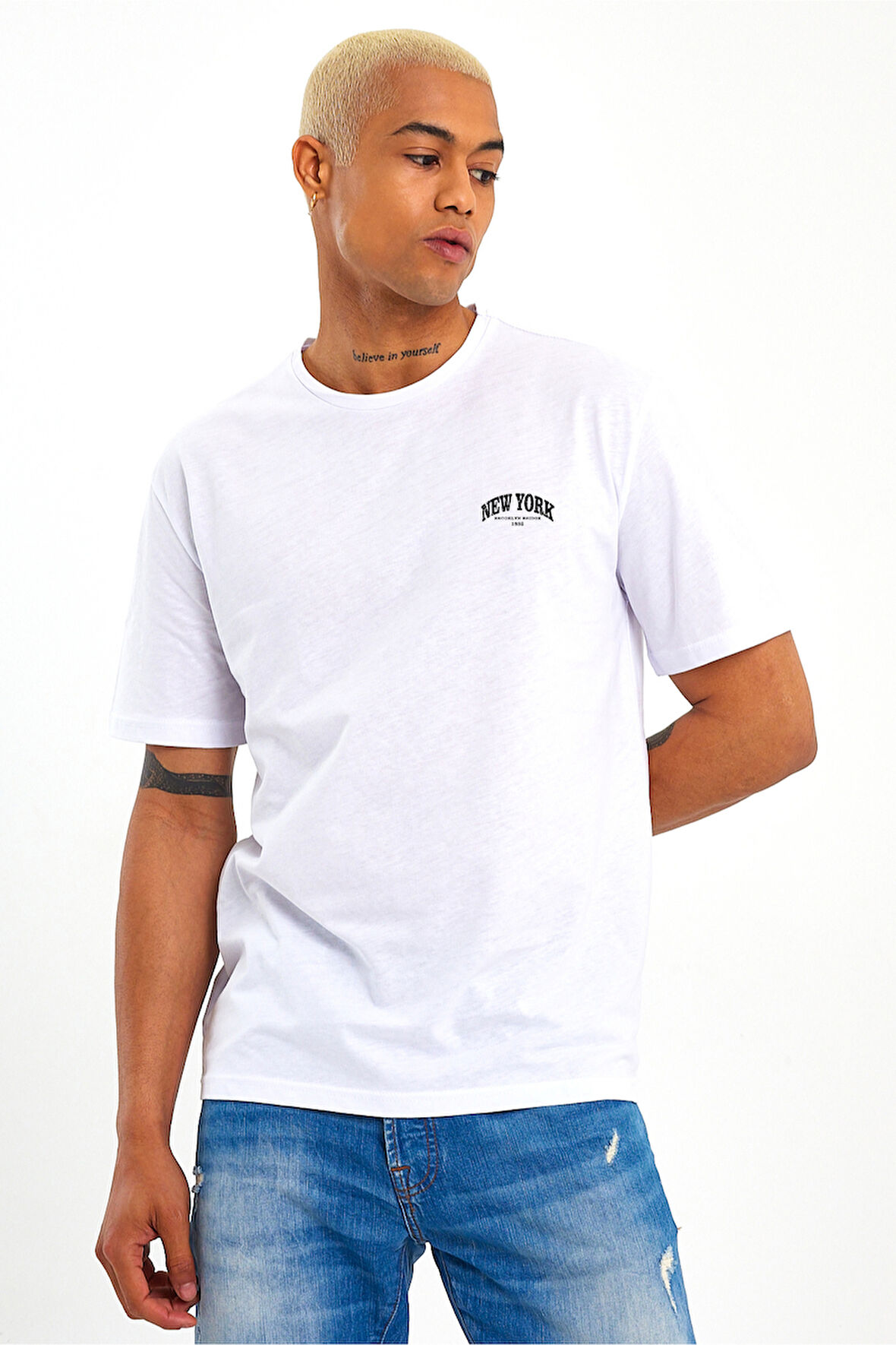 Süperlife Erkek Bisiklet Yaka  New York Baskılı Tshirt SPR25TS29