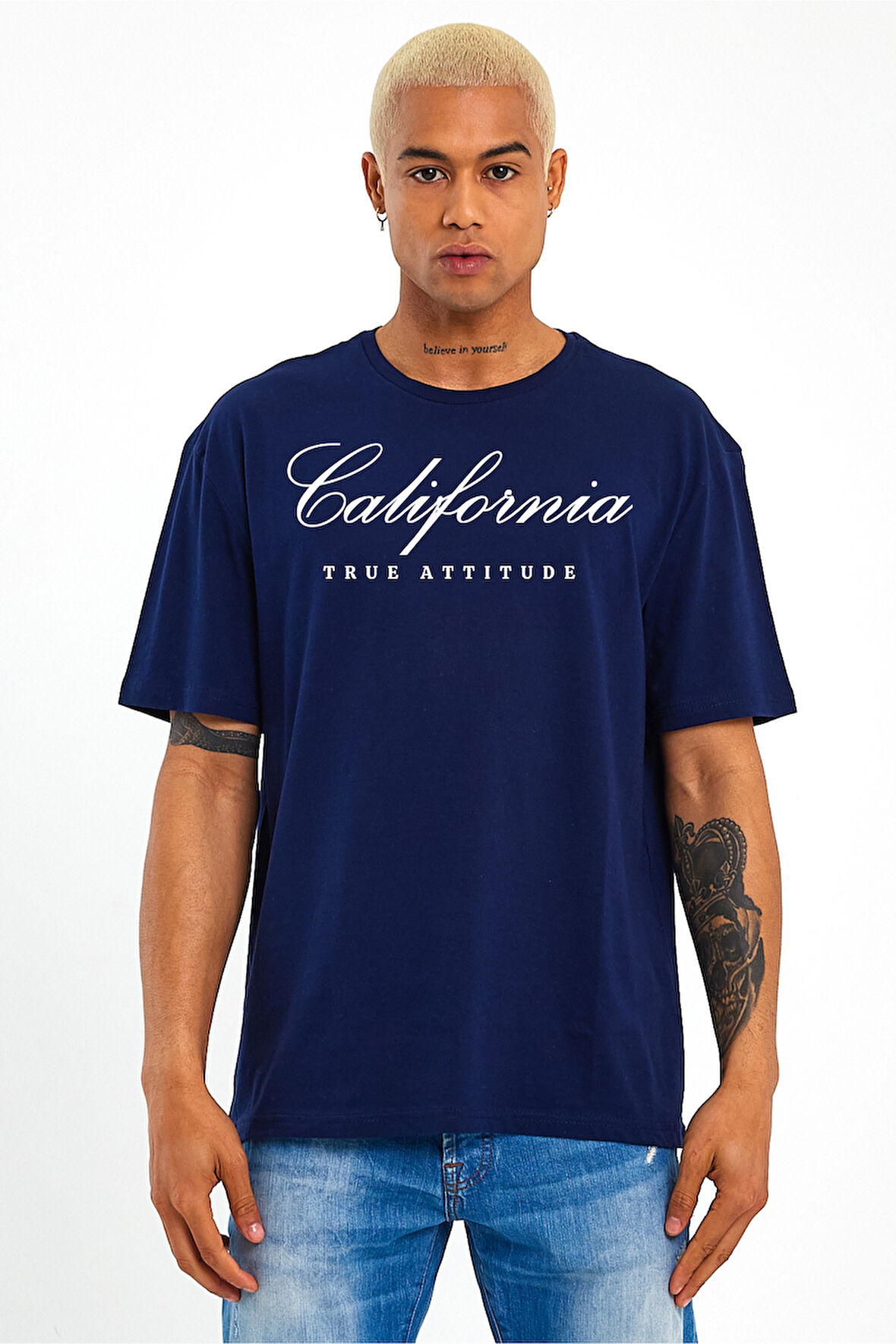 Süperlife Erkek Bisiklet Yaka El Yazılı Brooklyn Baskılı Tshirt SPR25TS32