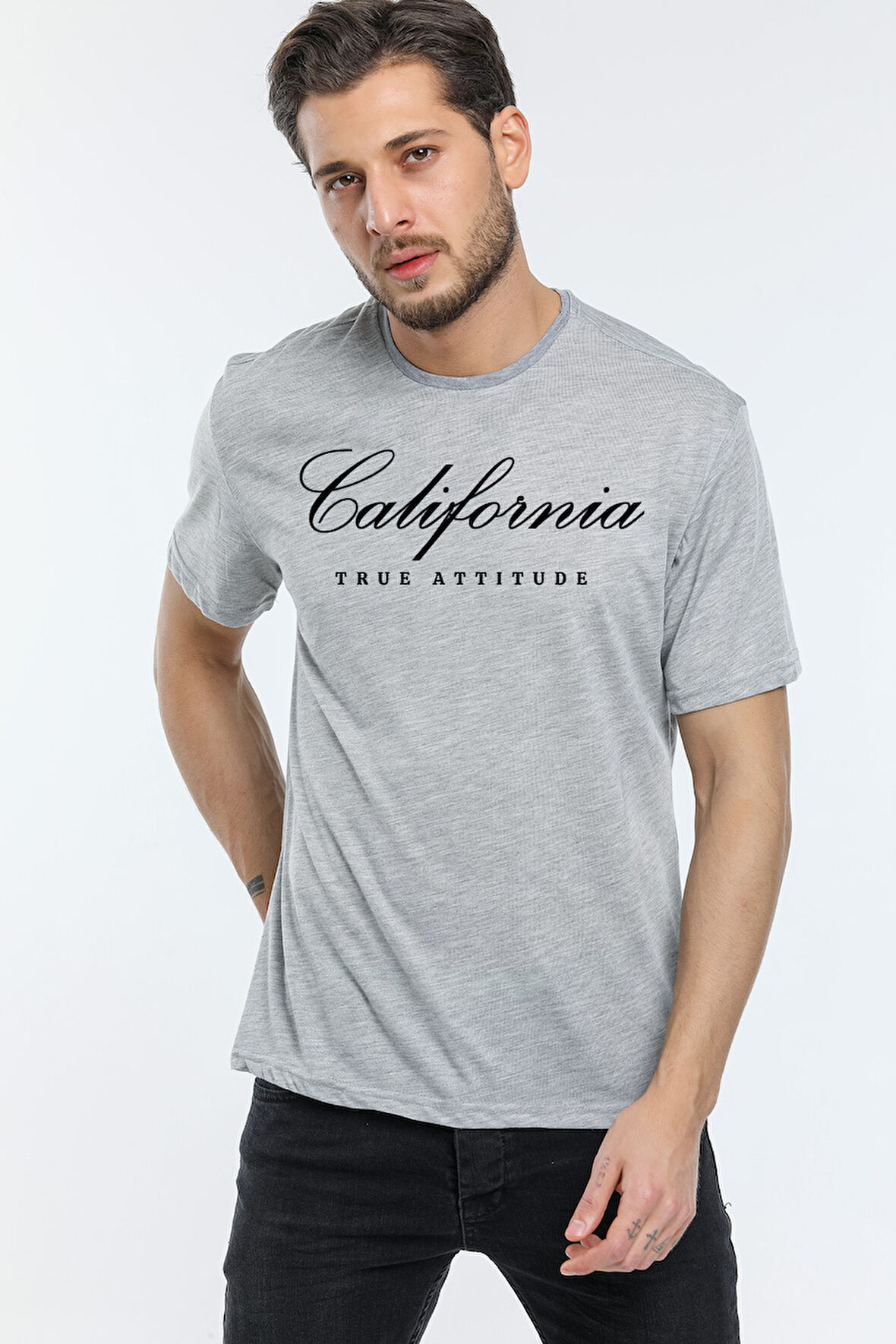 Süperlife Erkek Bisiklet Yaka El Yazılı Brooklyn Baskılı Tshirt SPR25TS32