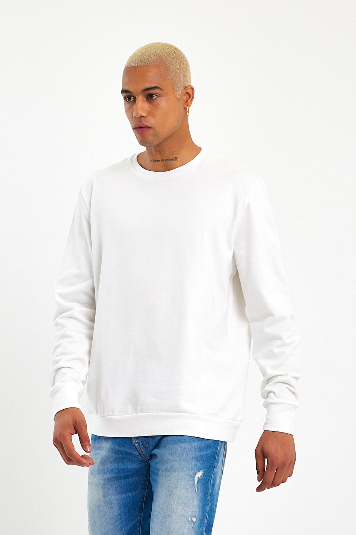 Süperlife Erkek Gri Bisiklet Yaka Ribanalı Regular Fit Sweatshirt spr26swk930