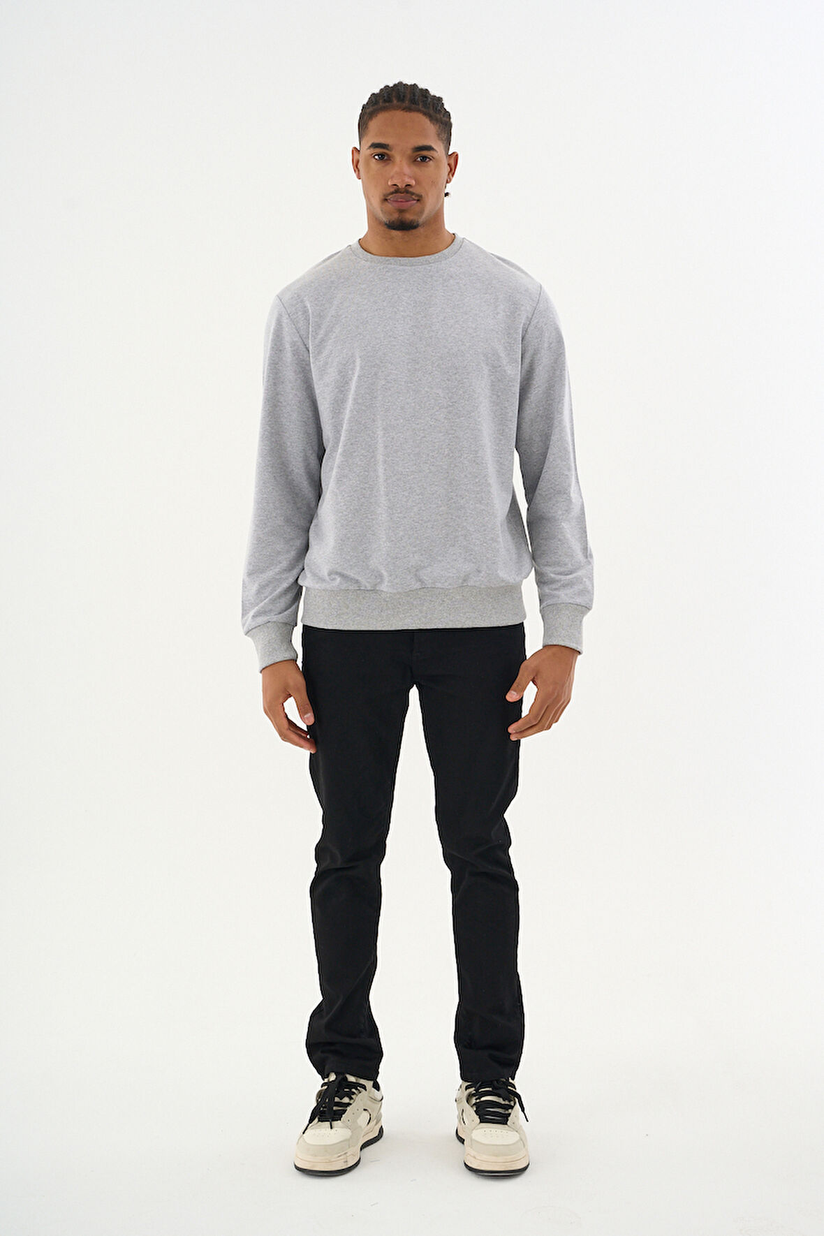 Süperlife Erkek Gri Bisiklet Yaka Ribanalı Regular Fit Sweatshirt spr26swk930