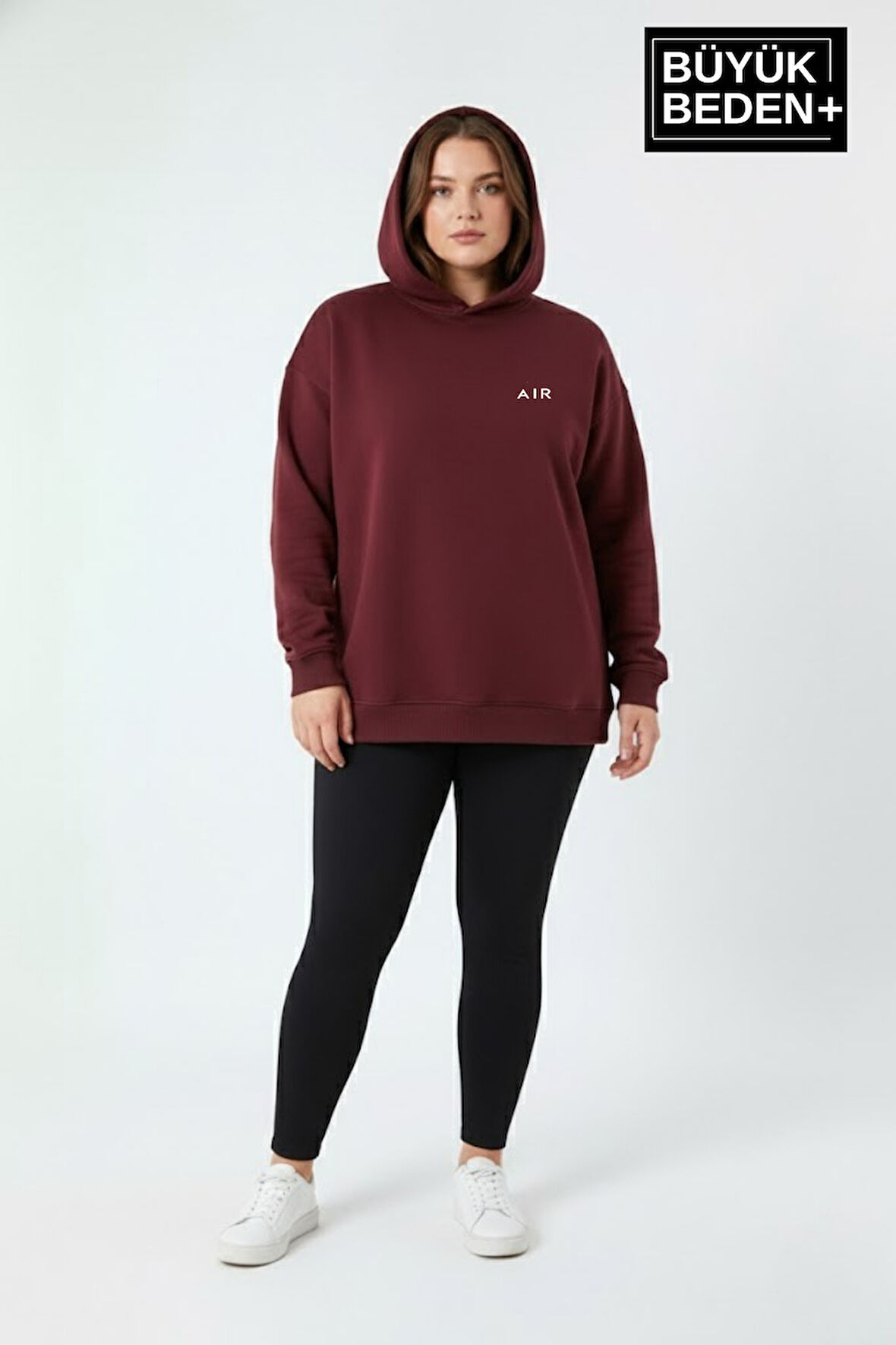 Kadın Büyük Beden AR Baskılı Kapüşonlu Sweatshirt SPR26BSWK963