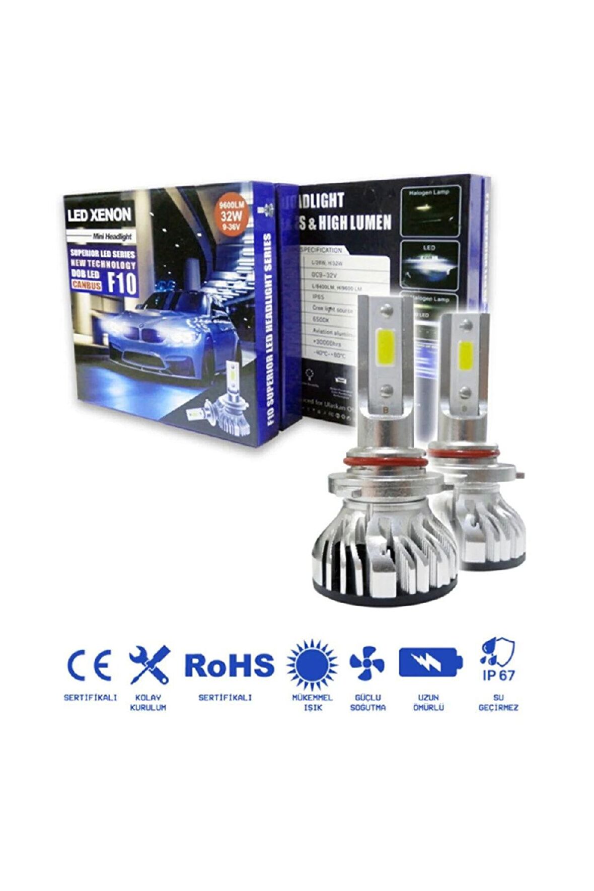 F10 H27 CANBUS Mini Led Xenon Soğutuculu Far Ampulü 9600LM Kar Beyazı