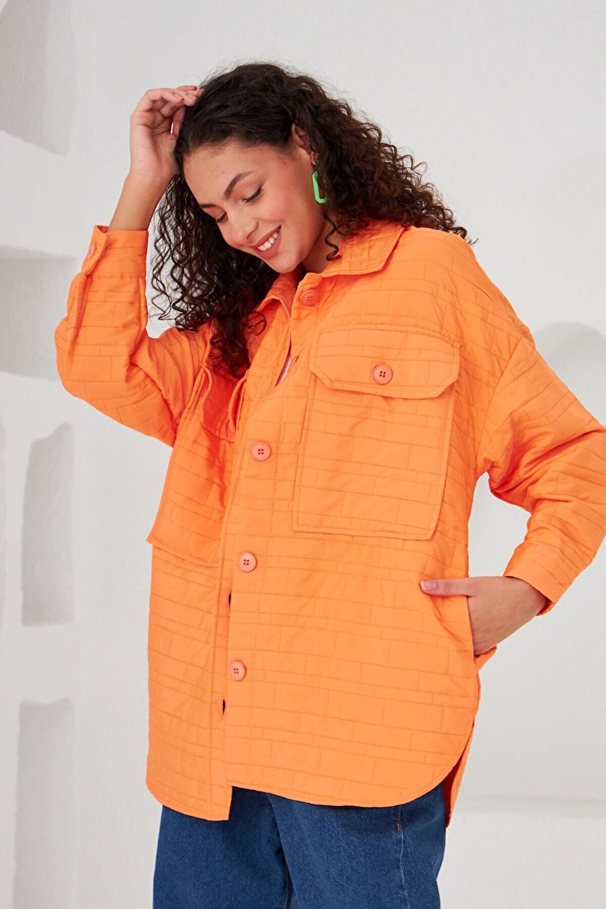 Geometrik Desenli Oversize Kesim Ceket