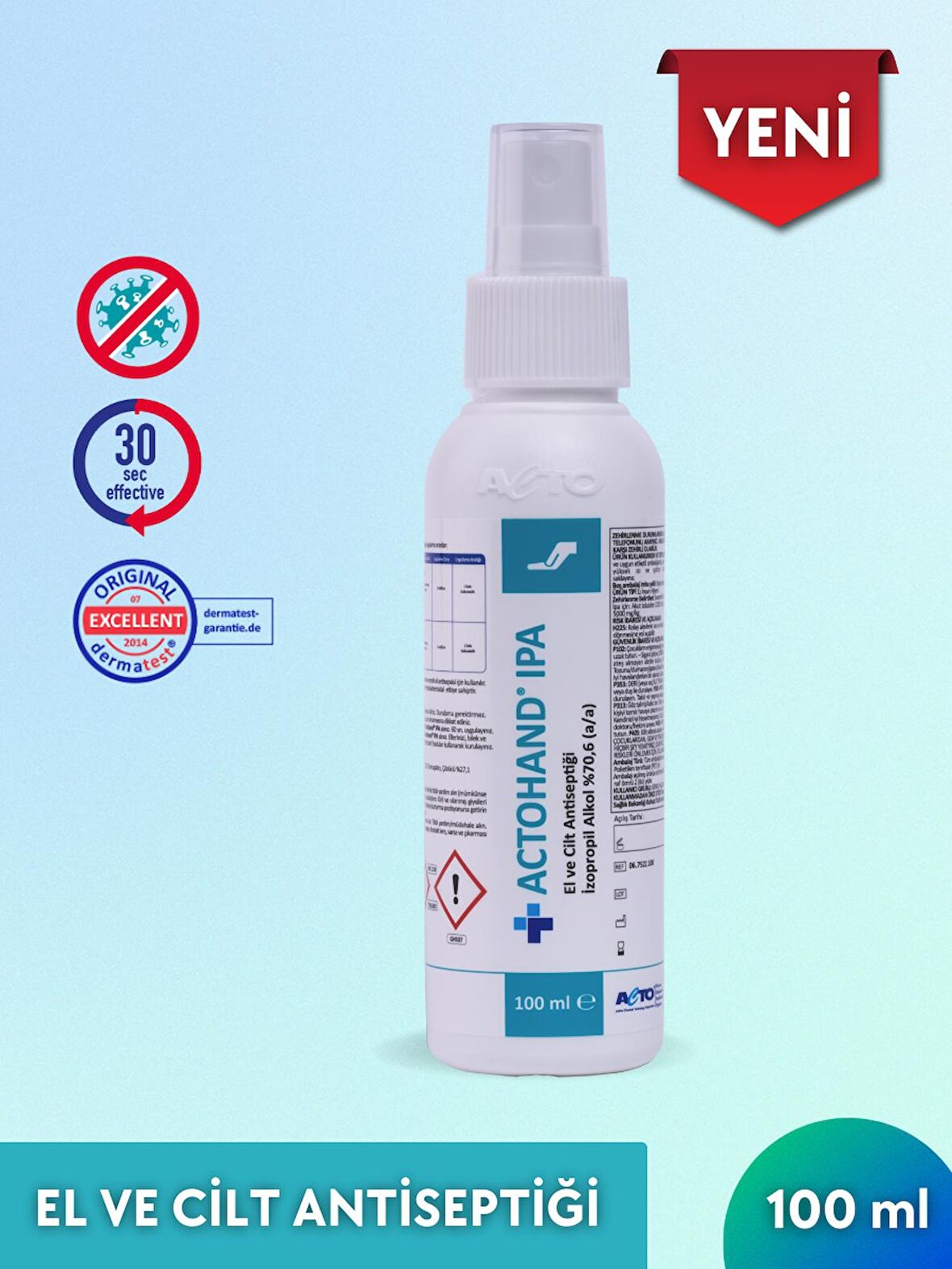 ACTOHAND® IPA 100 ml | El ve Cilt Antiseptiği - İzopropil Alkol 75 % (v/v)