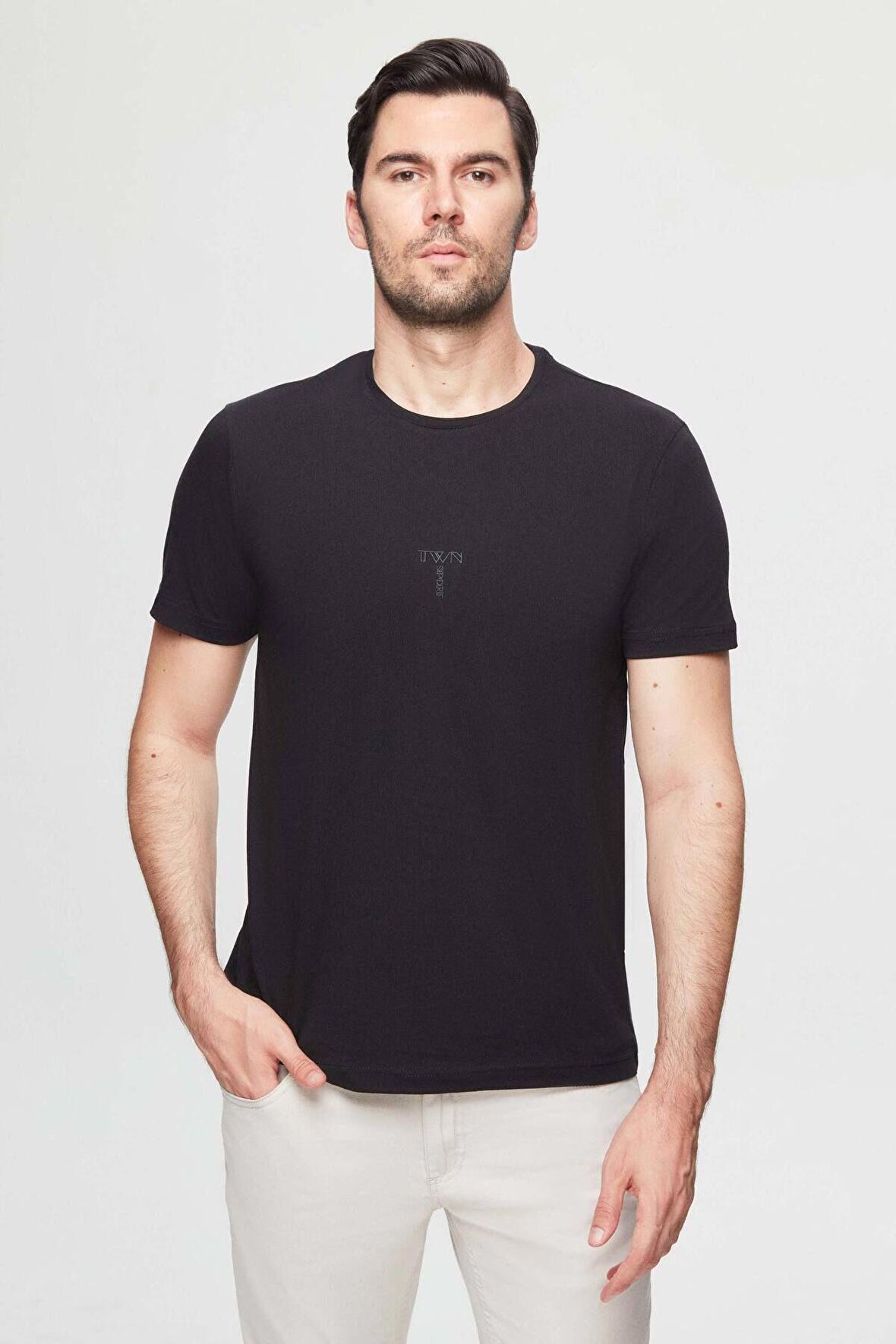Regular Fit Siyah Baskılı %100 Pamuk T-shirt 2EC14ORT05214
