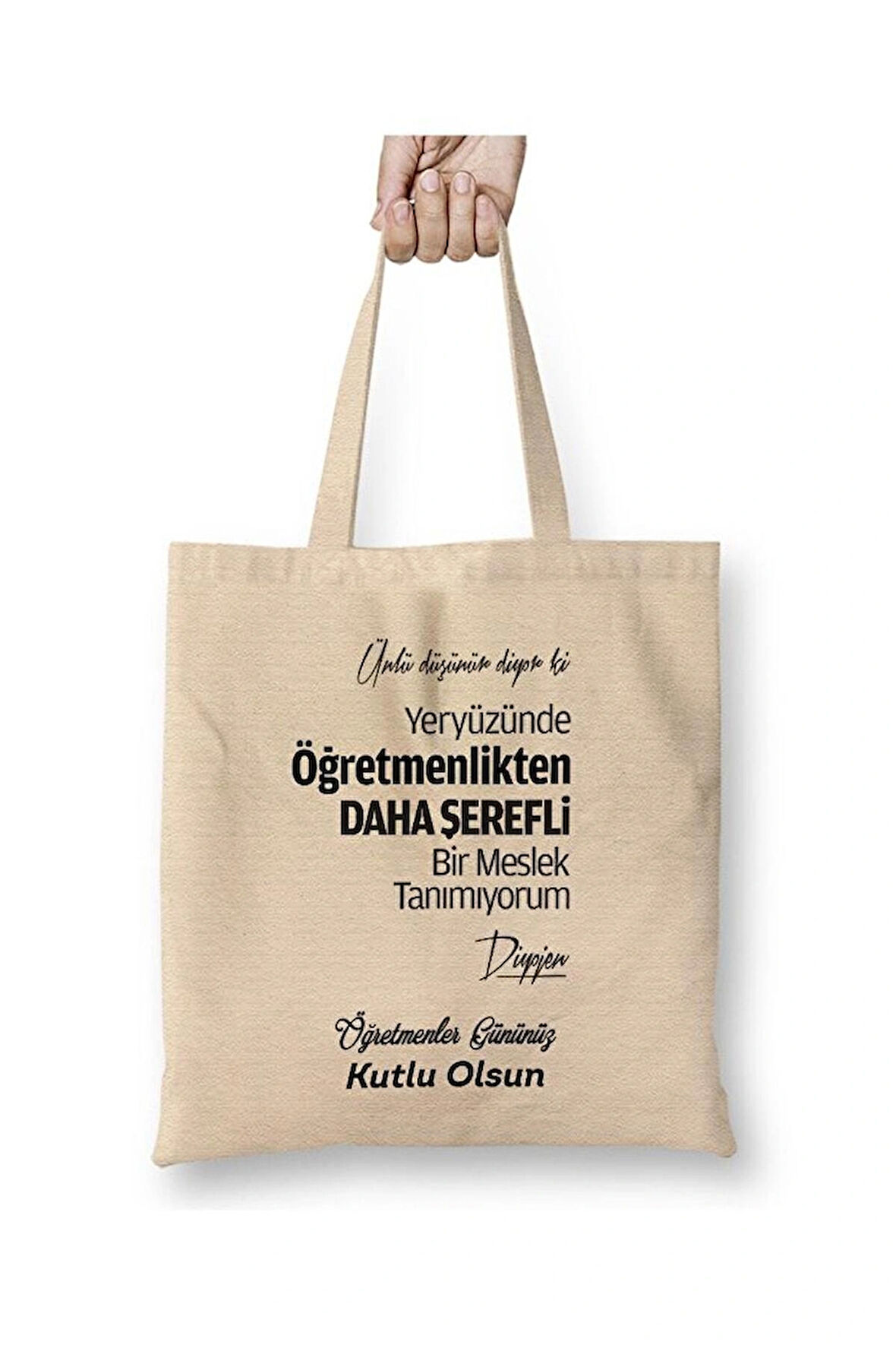 Öğretmene Hediye Öğretmenler Günü Beyaz Bez Çanta Uzun Saplı Alışveriş Çantası 