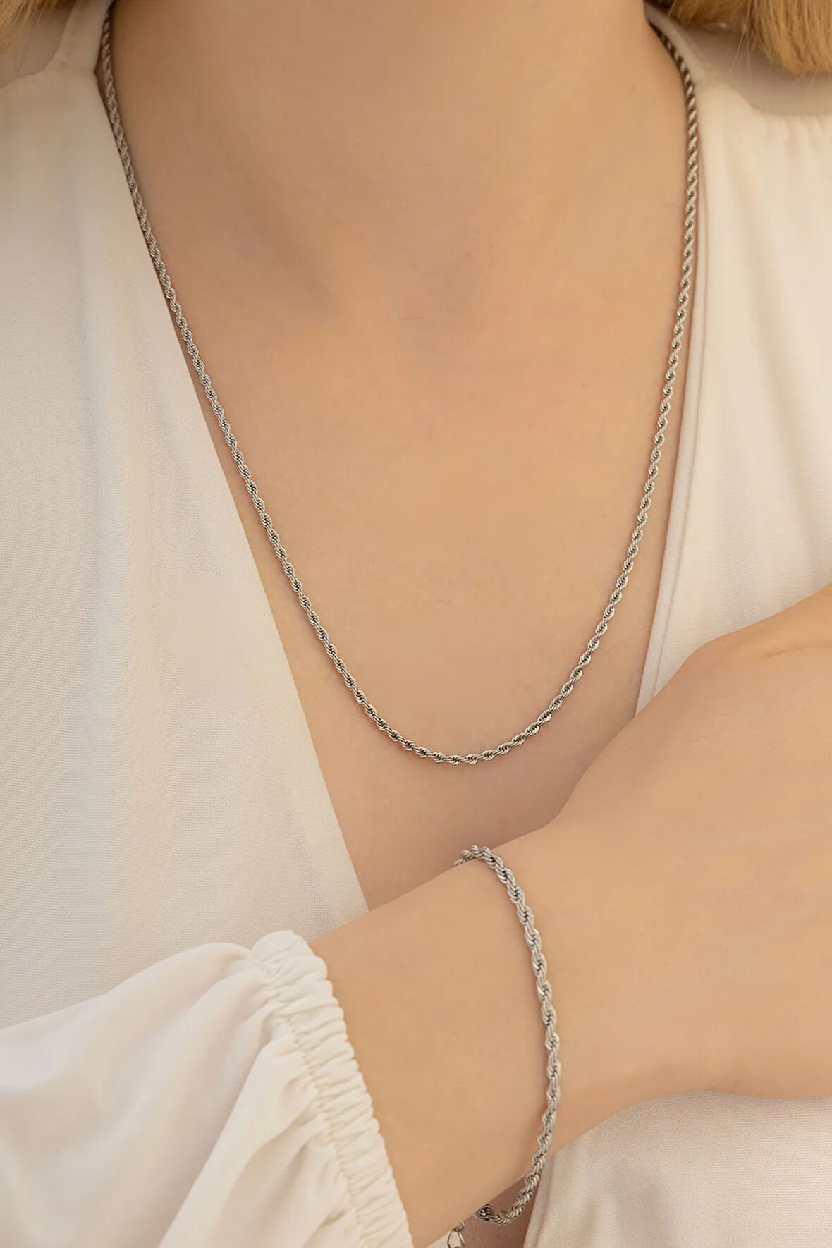 Kadın Çelik Set - Burma Model Kolye Bileklik Çelik Set