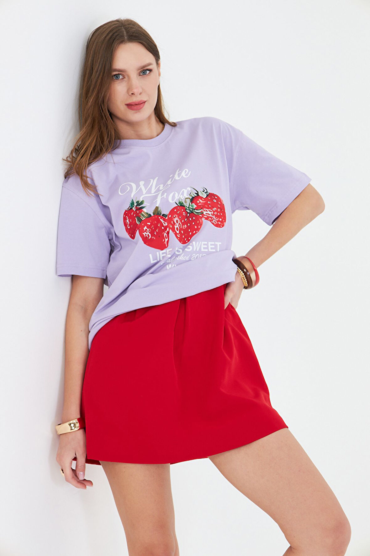 White Fox  Life  Is Sweat Baskılı Bisiklet Yaka T-shirt Kadın