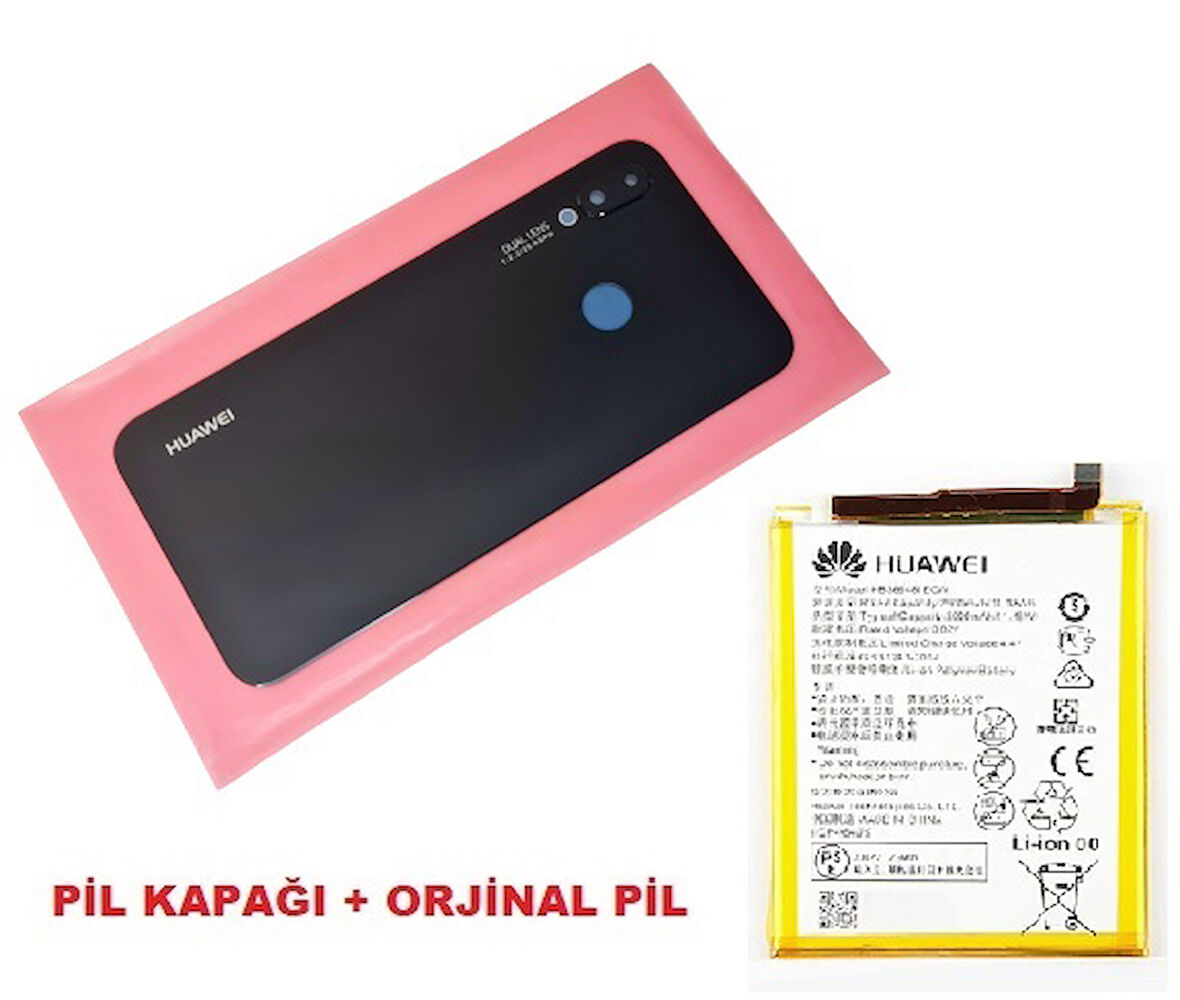 Huawei Uyumlu P20 Lite Arka Pil batarya Kapağı + PİL (CAM KAMERA LENSİ) SİYAH