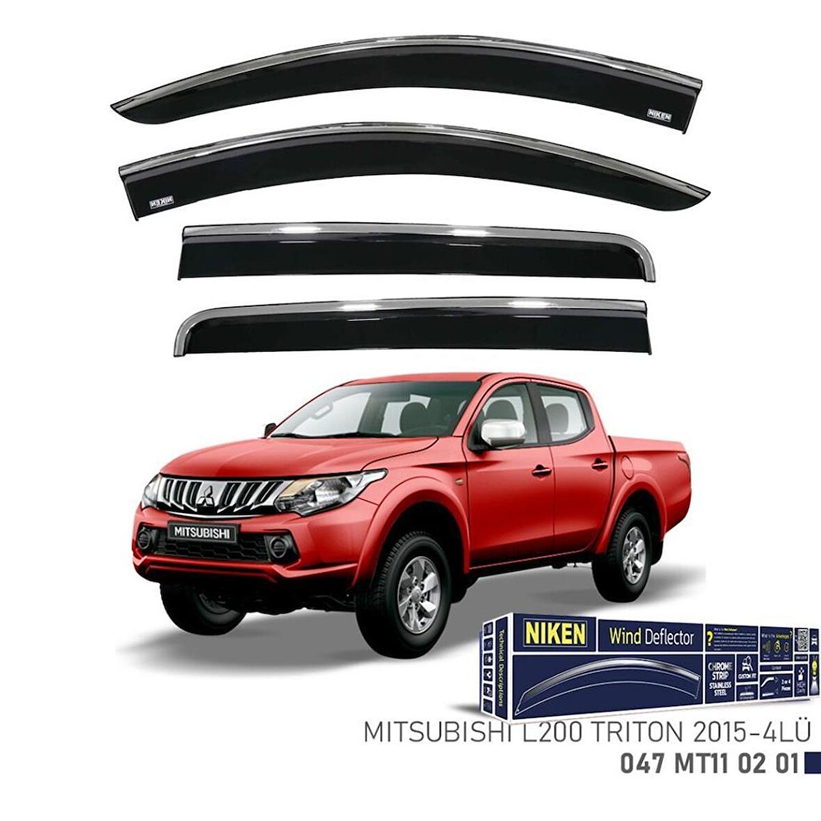 Mitsubishi L200 Triton Niken Kromlu Cam Rüzgarlığı 4lü Set 2015 2019