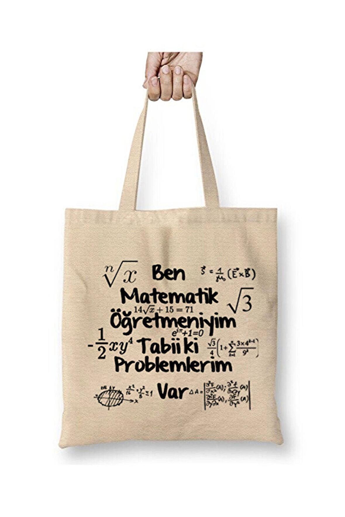 Matematik Öğretmeni Öğretmenler Günü Hediyesi Bez Çanta Uzun Saplı Alışveriş Çantası Plaj Çantası