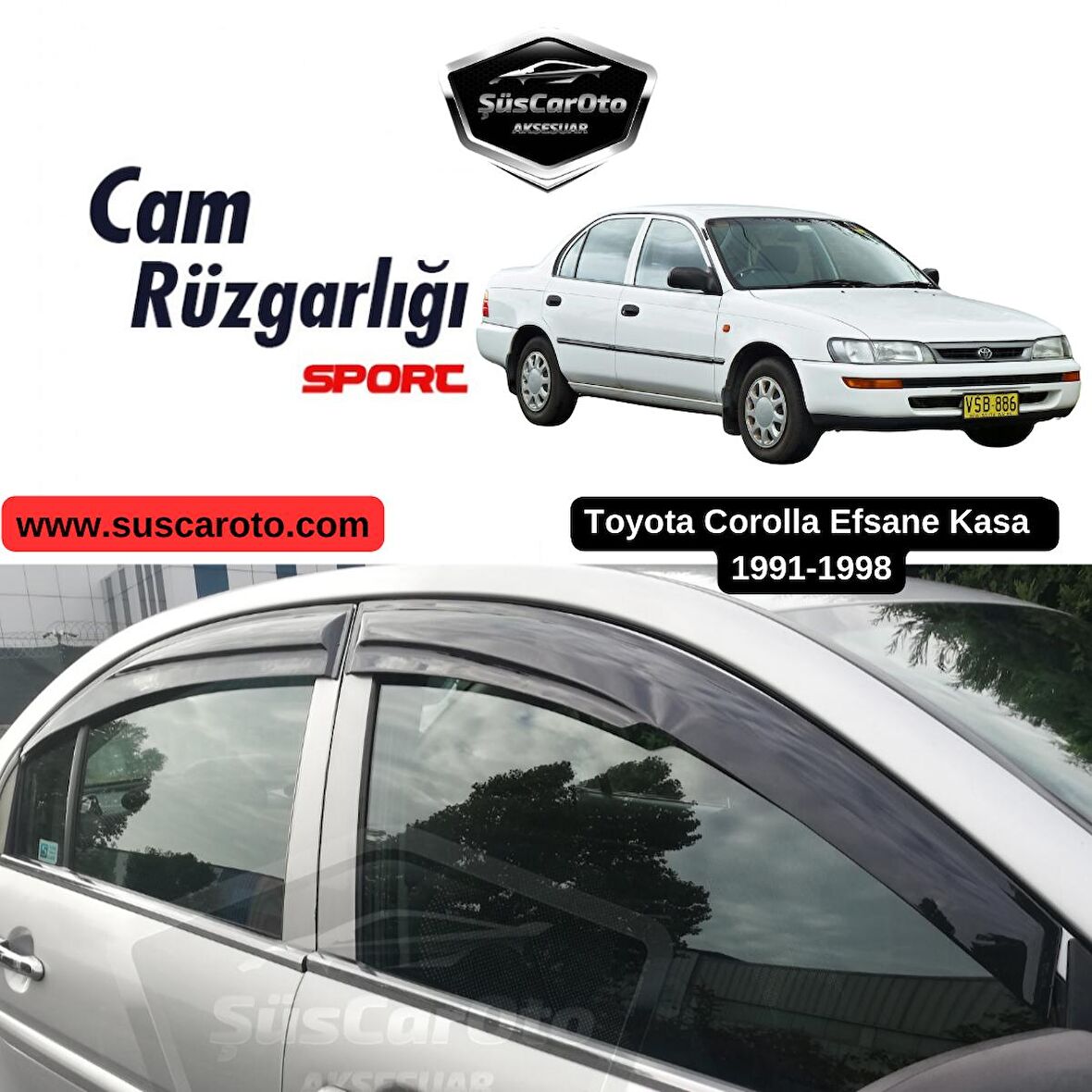 Toyota Corolla AE101 Efsane Kasa 1991-1998 Uyumlu Mugen Cam Rüzgarlığı Seti Piano Black 4'lü İthal