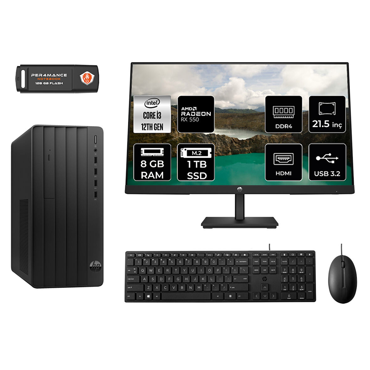 HP PRO TOWER 290 G9 MA1EAD153 İ3 12100 8GB RAM 1TB SSD RX550 4GB 21.5" FDOS MASAÜSTÜ PC