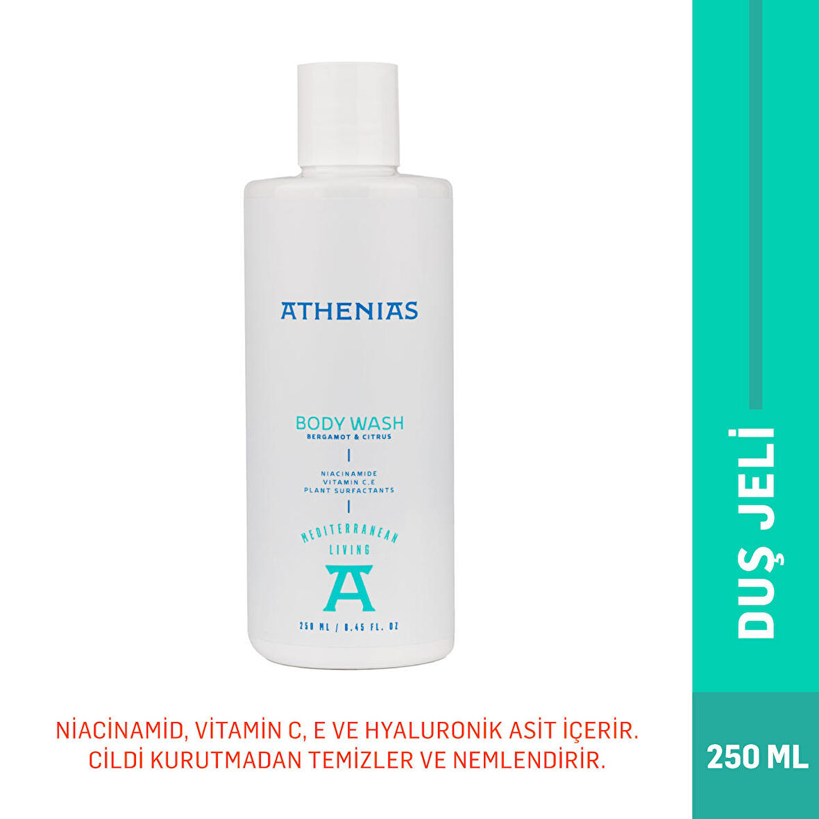 ATHENIAS Niacinamide, E ve C Vitamini Içeren Duş Jeli 250 ml Sls Içermeyen Nemlendirici Spa Keyfi