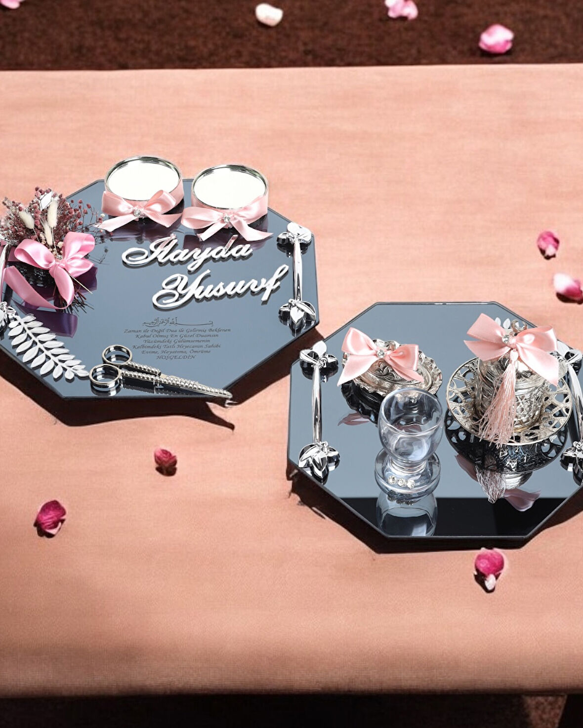 Affinity Sekizgen Gümüş Söz Nişan Tepsisi ve Damat Kahve Fincan Tepsisi