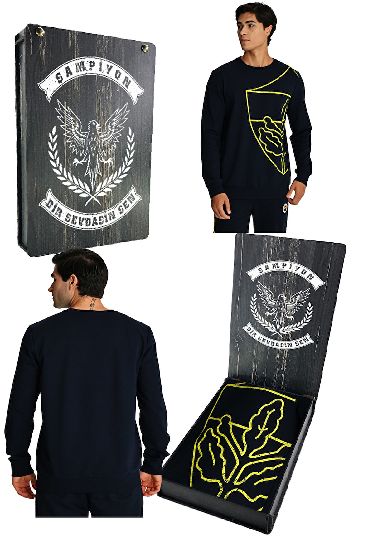 Fenerbahçe Tribün Lazer Baskılı Tek Renk Logolu Erkek Sweatshirt