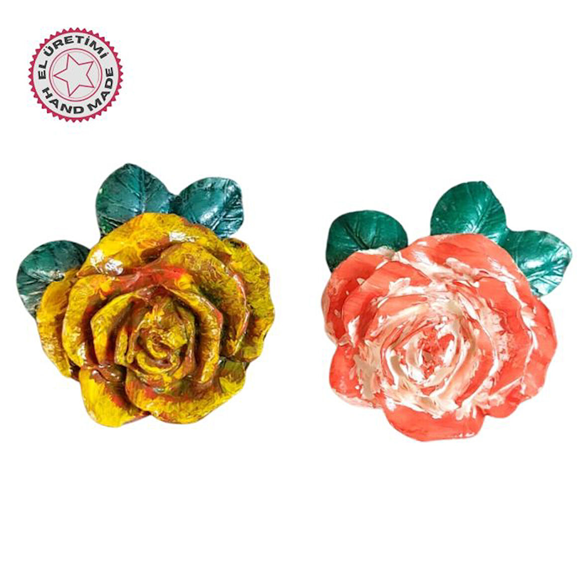 Uretti - Ayşe 7362 2886 El Yapımı Minik 2'li Yavruağzı - Yeşil Renk Gül Magnet - 6 x 7 cm