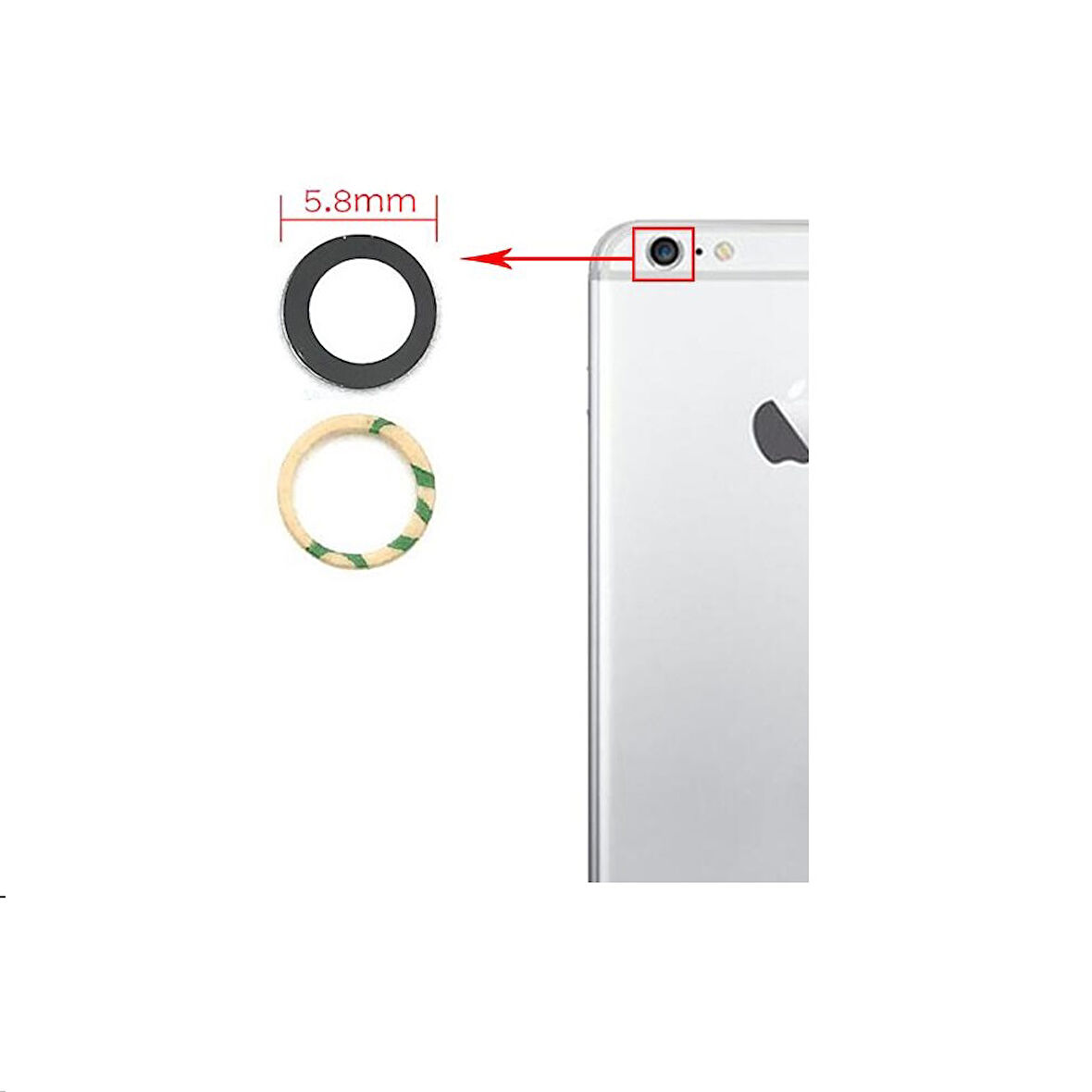 Tkgz İPhone 6S PLUS Arka Kamera Camı Lens Yapışkanlı