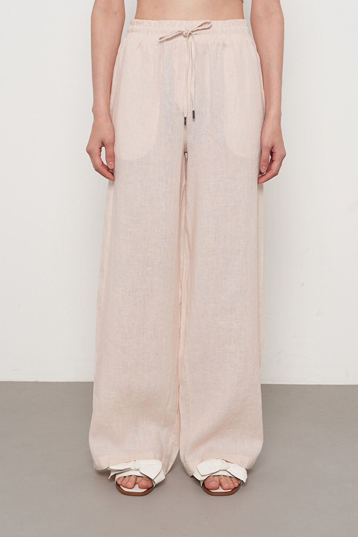 KADIN %100 KETEN BOL PAÇA DÜZ RENK PANTOLON