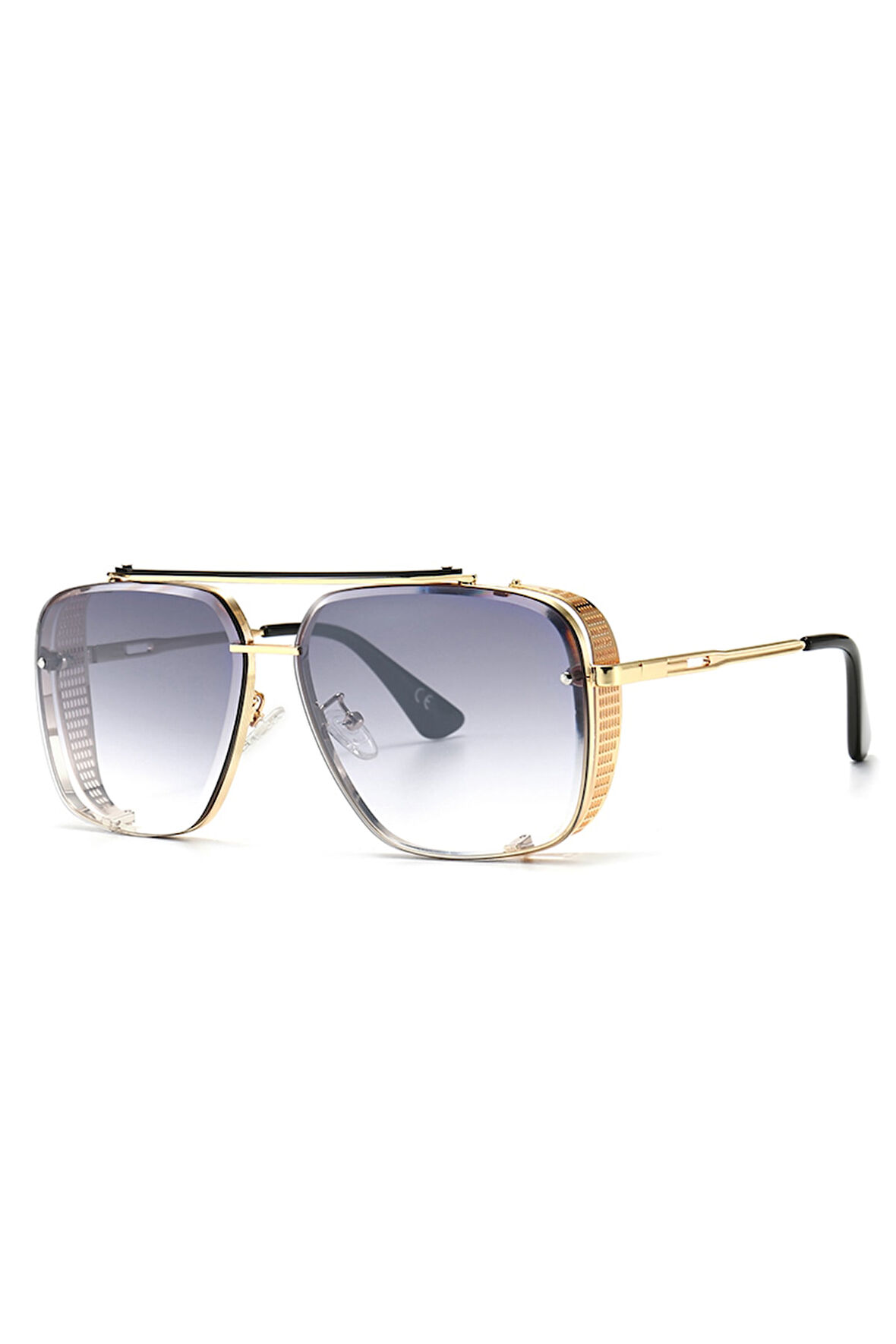 Sanches  Kadın Erkek Tarz Steampunk Altın Çerçeve Füme Flash Kaplamalı Uv400 Korumalı Cam Pk003alfmf