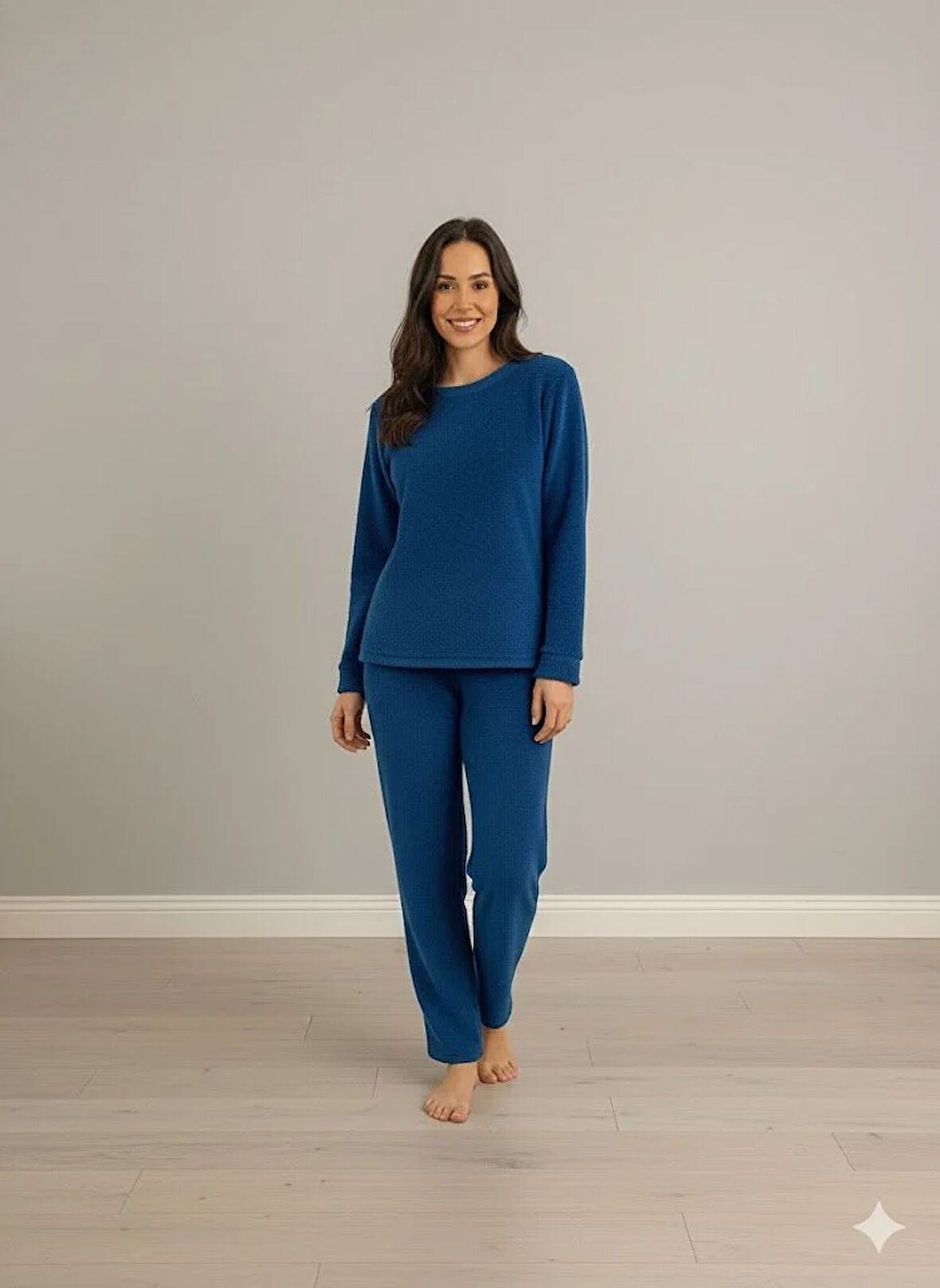 KADIN MAVİ PELUŞ PİJAMA TAKIM
