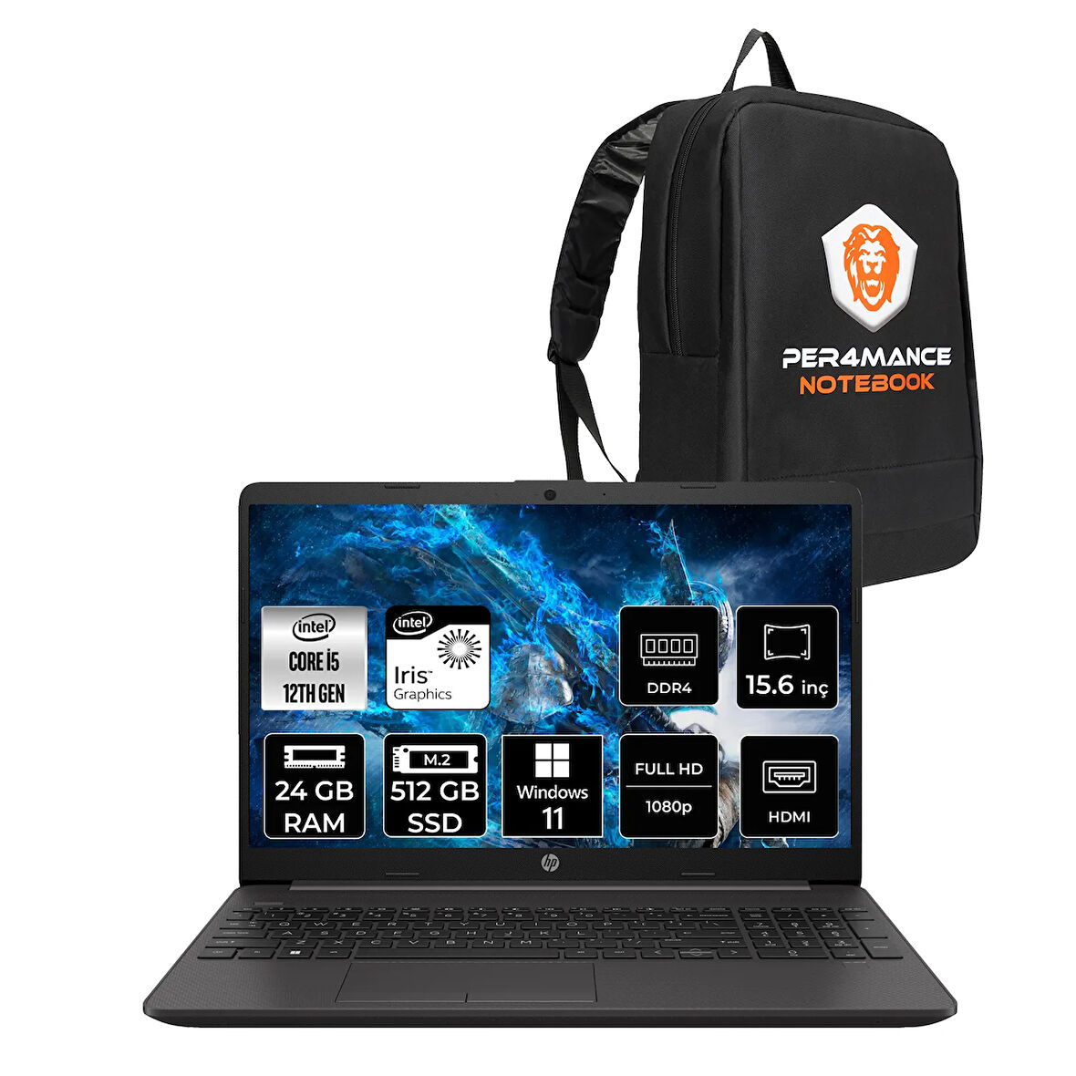 HP 250 G9 i5 1235U 24GB 512GB SSD 15.6" FHD W11H Taşınabilir Bilgisayar & PER4 Çanta